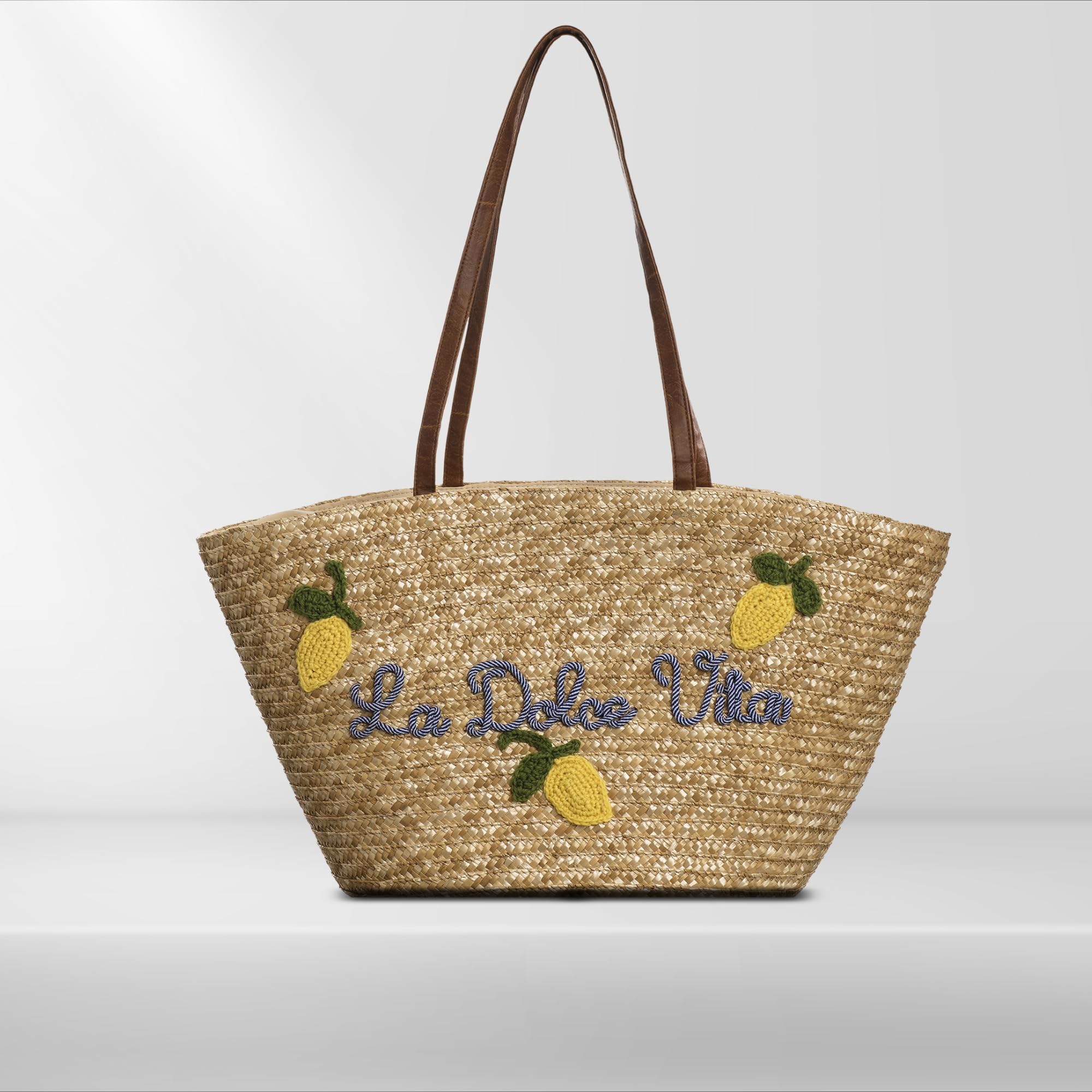 Bolsa de paja con bordado de limones, cesta mar con asas, 57 x 33 x 24 cm - BAG 207