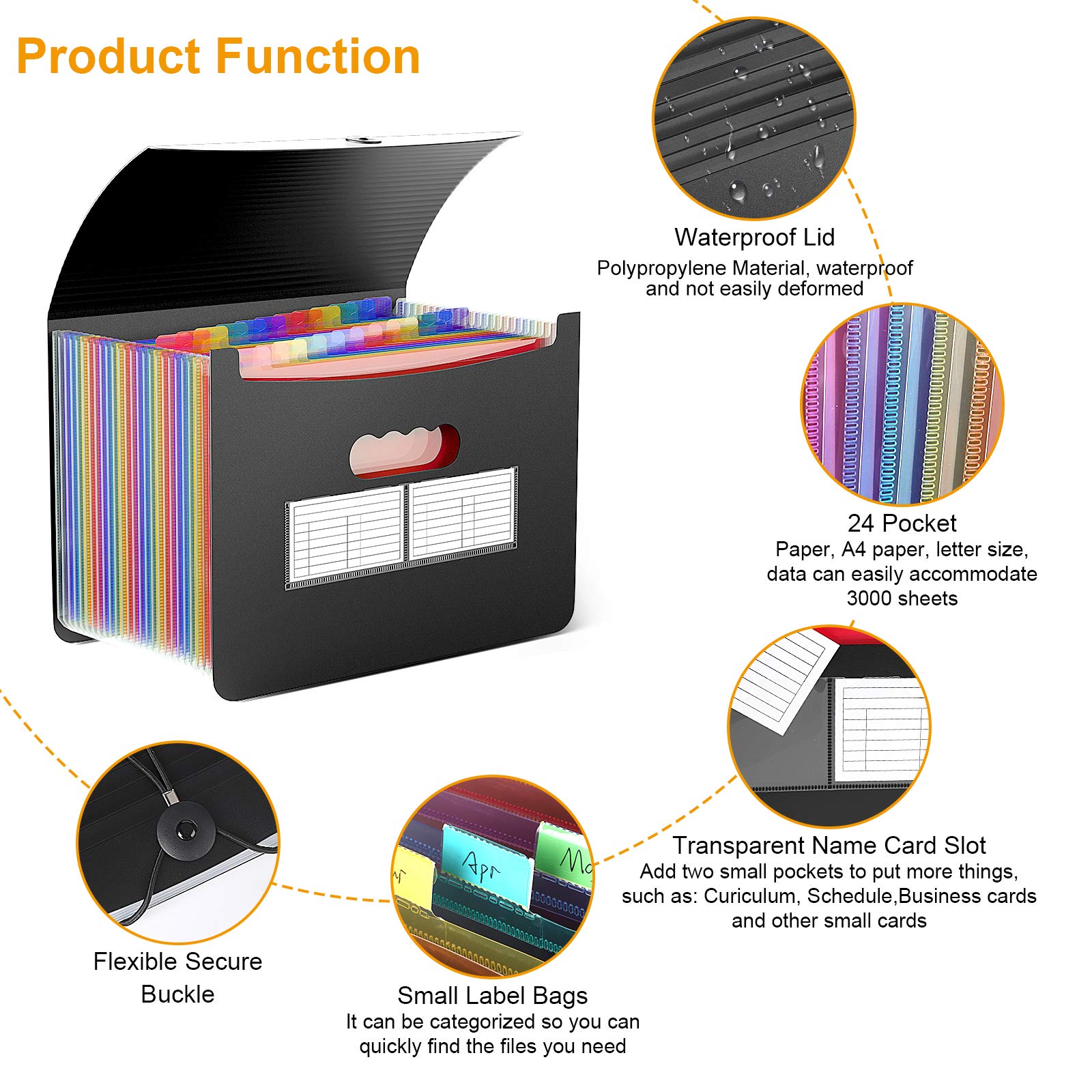 Buy Accordian File Organizer, 24 Pockets Expanding Files Wallets Folder with Expandable Cover