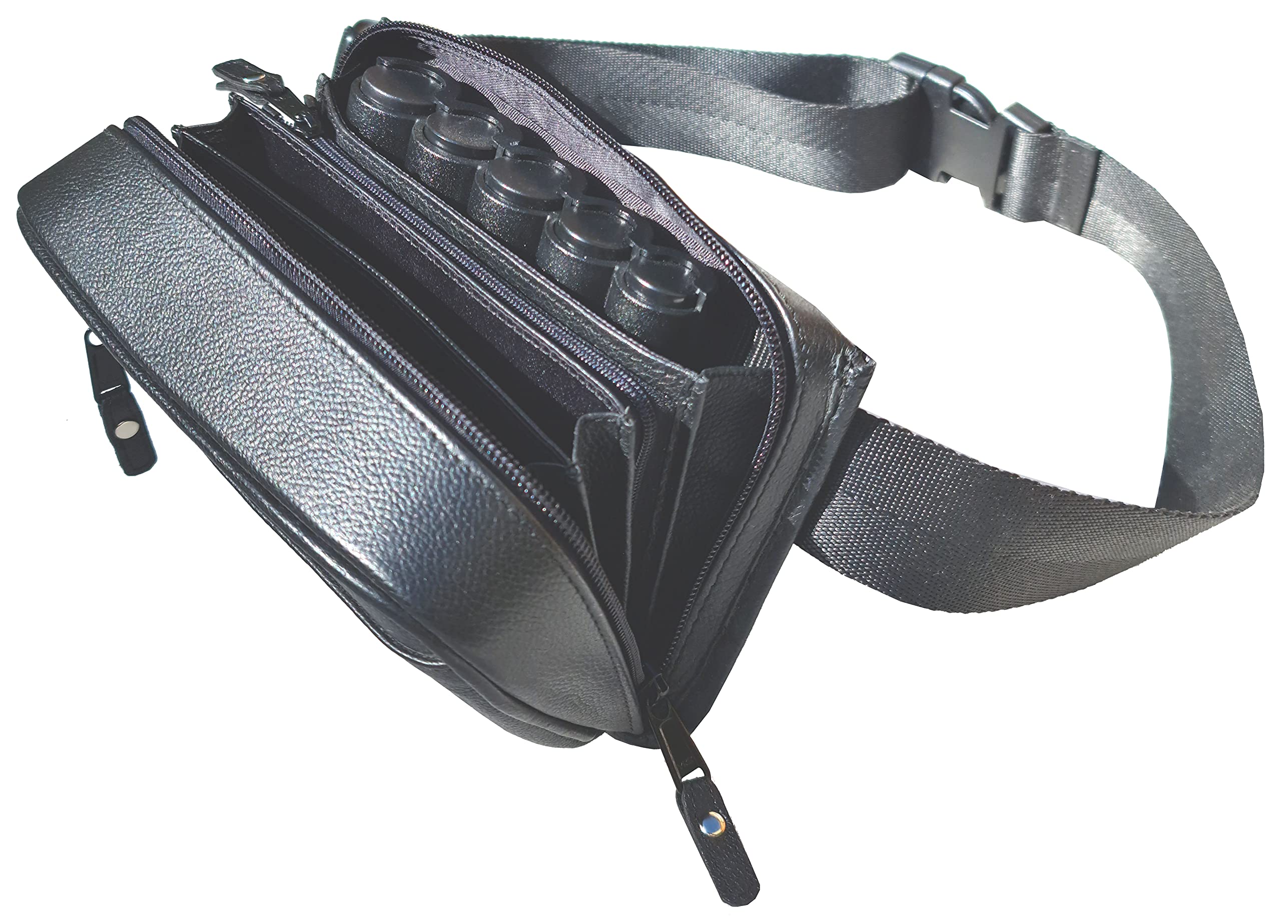Sacoche Banane Serveur en Véritable Cuir à Fermeture Glissière, avec Monnayeur 5 pièces, Idéale pour Serveurs, Serveuses, Bars, Brasseries, Pubs, Restaurants