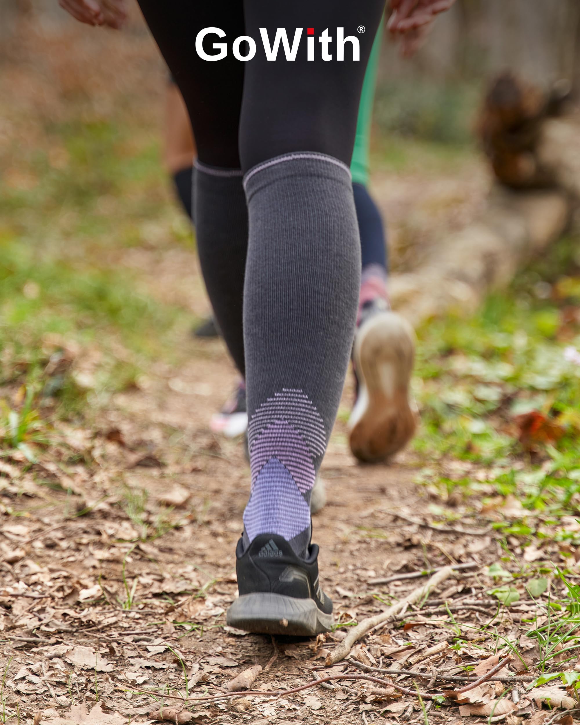 GoWith Calze a compressione in lana merino, 15-20 mmHg, termiche, da viaggio, imbottite al ginocchio, per uomo e donna