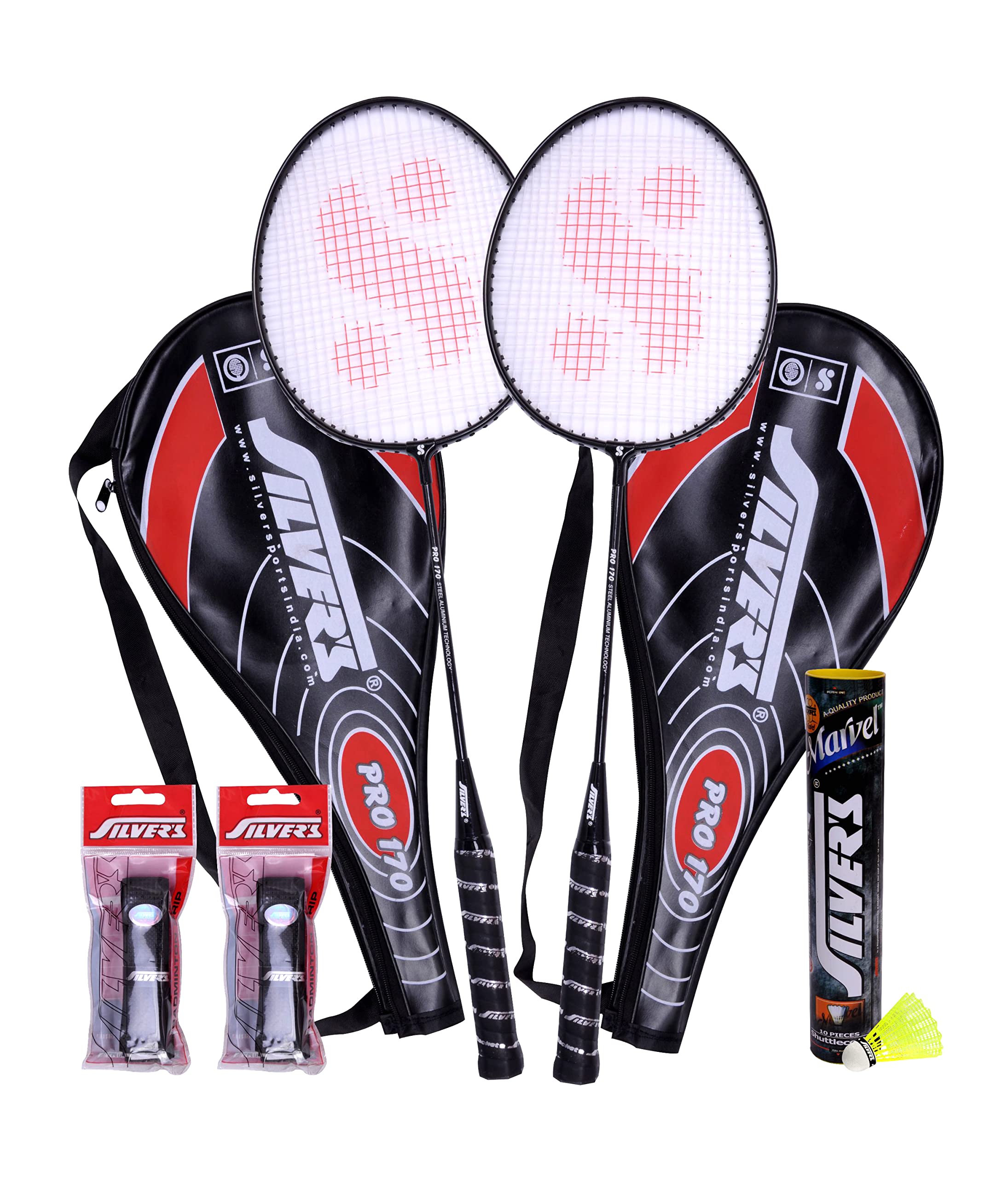 Silvers Pro-170 (2 Badminton Rackets with Cover, 10 Plastic Shuttlecock and 2 PVC Grips) (B0BCGLRC4X) Amazon Price History, Amazon Price Tracker