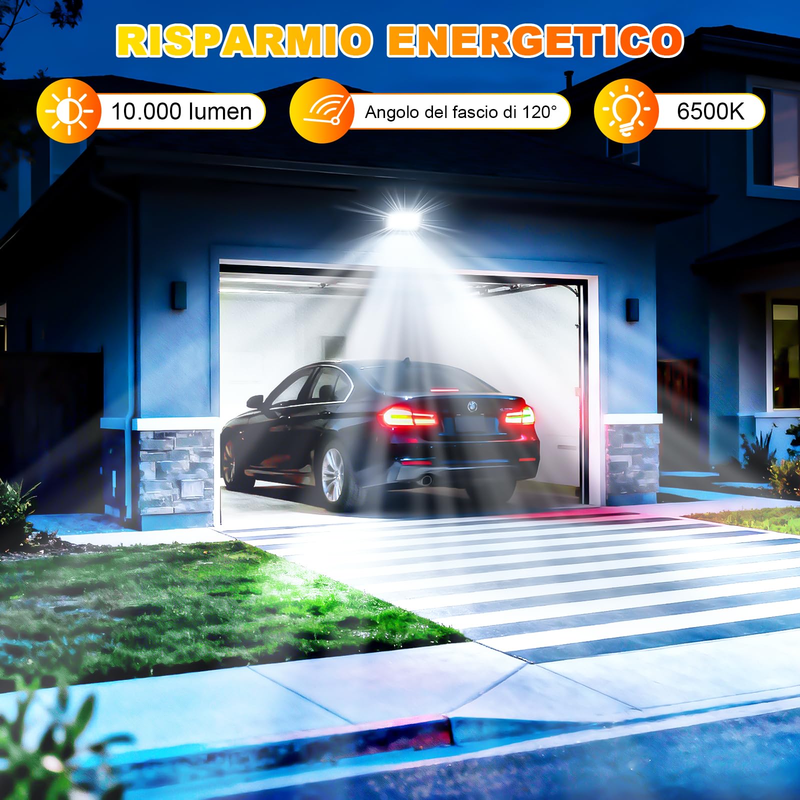 CREATESTAR 100W Faretto LED da Esterno,2pcs Faretto Led con Spina,6500K bianco naturale,Super illuminoso Faro led da 10000 lumen Faretti led Impermeabile IP66 per cortile, giardino, garage, tetto.