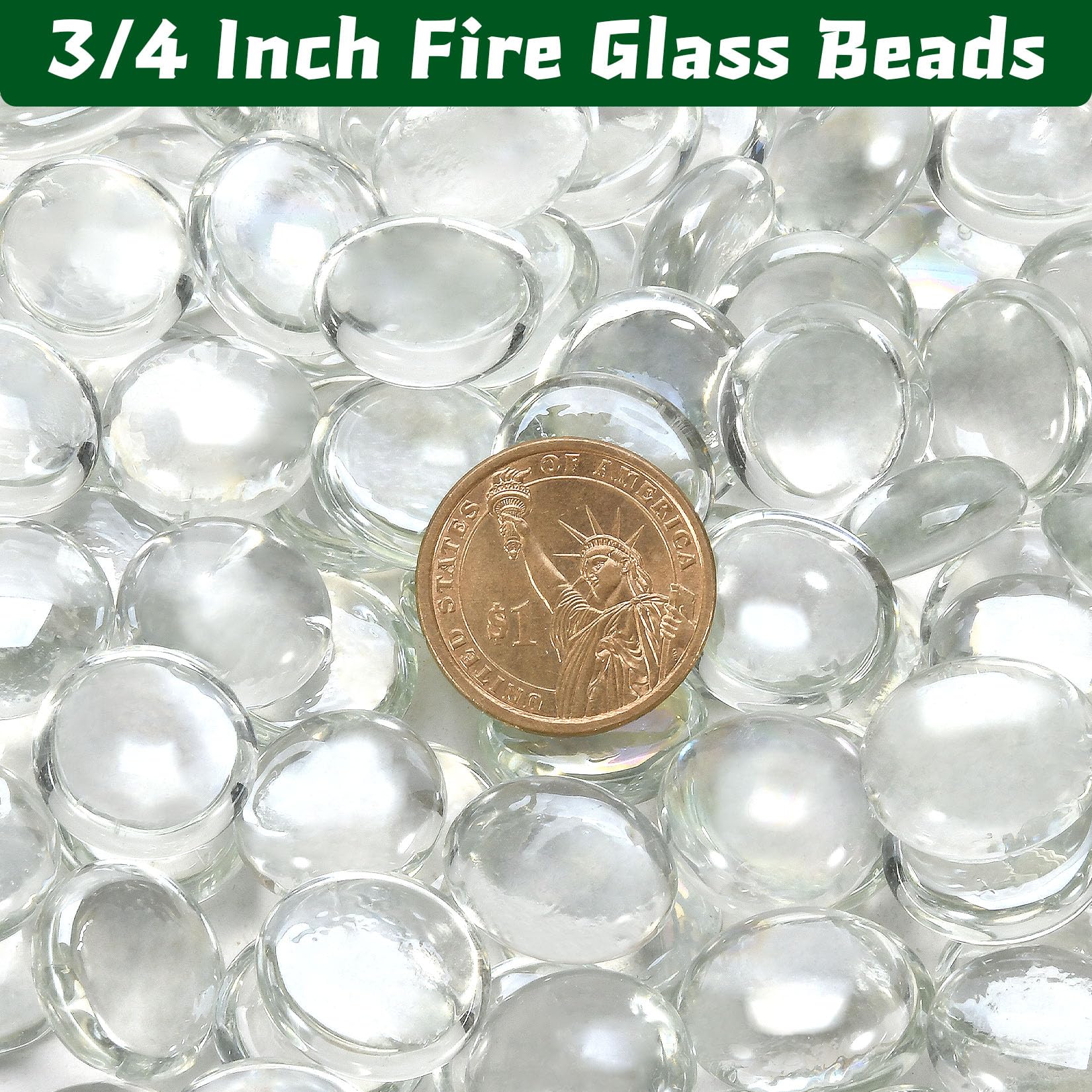 vchin 10 Pounds Firepit Glass, 3/4 Inch Glass Beads, Rocks for Fire Pit Table, Fireplace and Fire Bowl, Crystal Luster