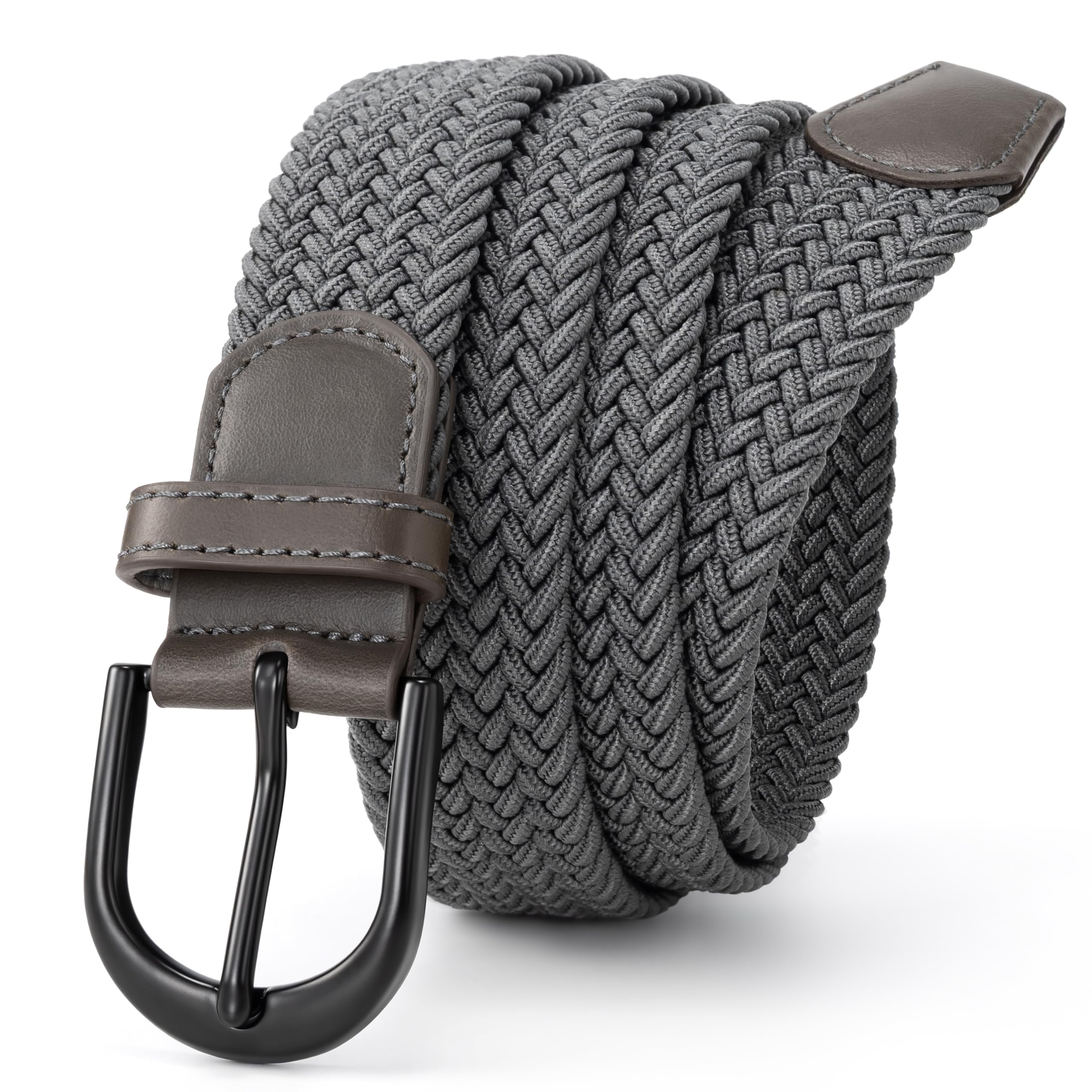 Mile High Life | Braided Stretch Elastic Belts | Pin Oval Solid Black Belt Buckle | PU Loop End Tip Men/Women/Junior Belt