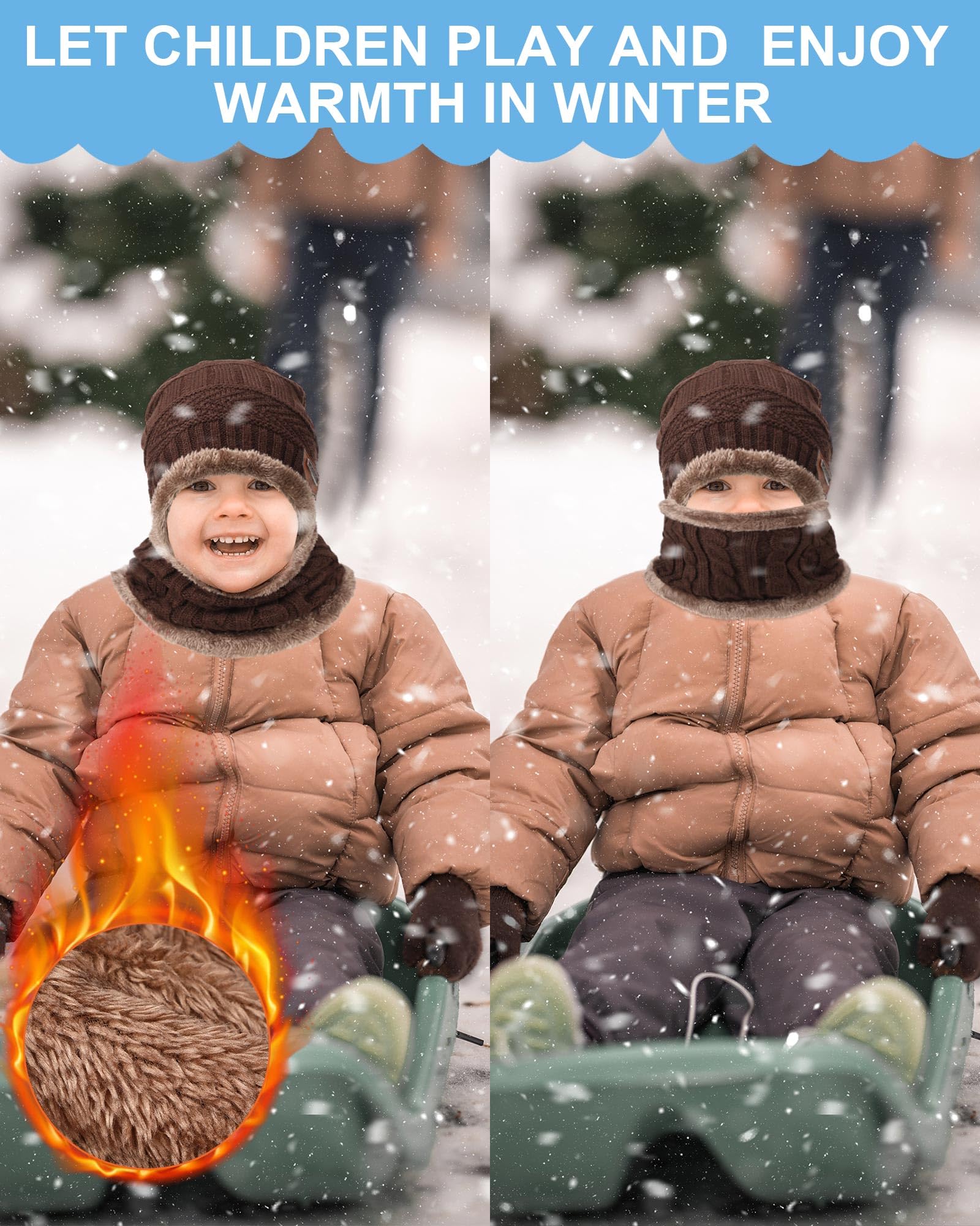 Liitrsh Wintermütze, Handschuh-Schal, Sets für Kinder, inkl. Strickmütze, Beanie, winddicht, Totenkopfkappe, Touchscreen-Handschuhe, Halswärmer, kaltes Wetter, Sets für Jungen, 5–14 Jahre, 4 Stück