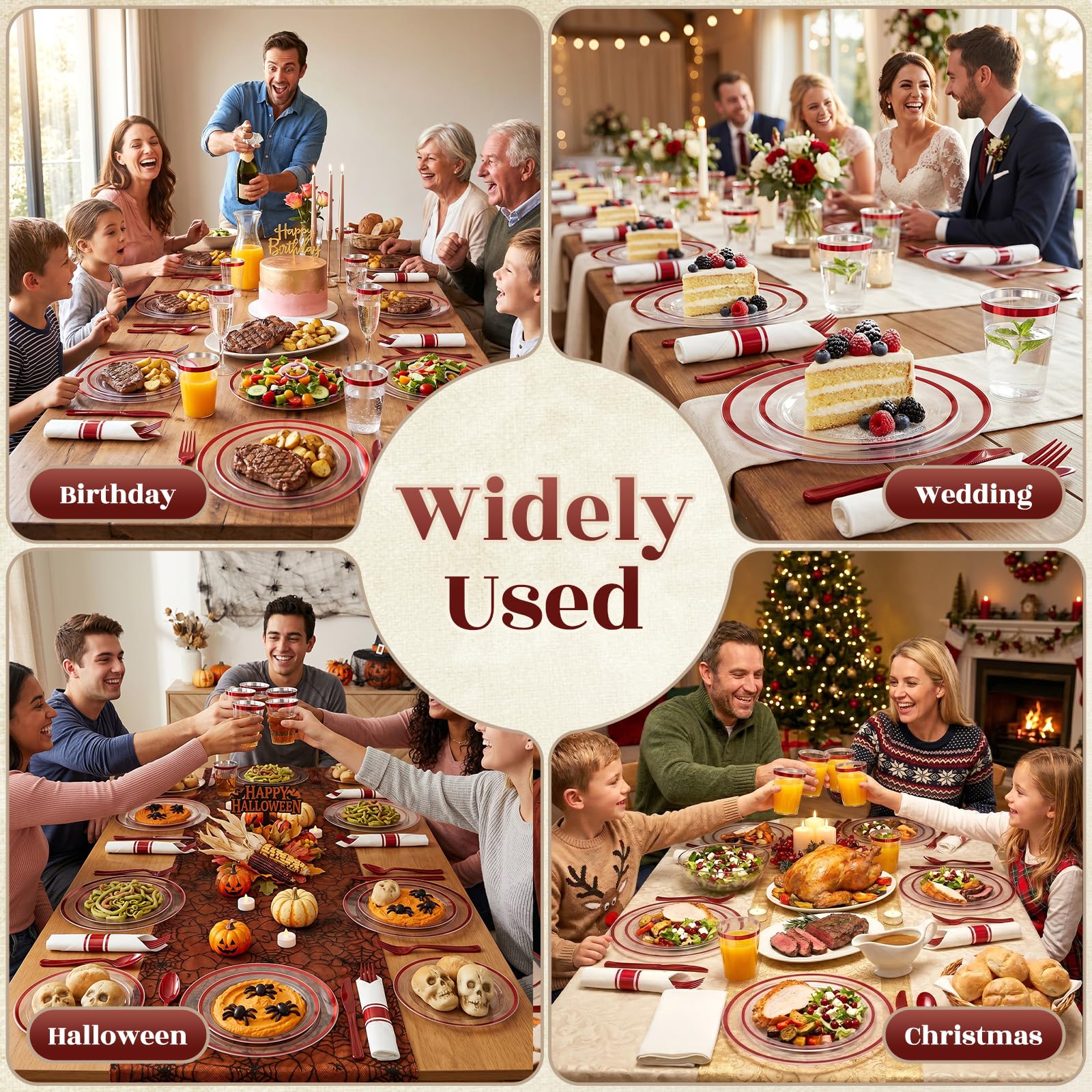 350 Clear Red Plastic Plates - 50 Guest Dinnerware -7 350 Clear Red Plastic Plates - 50 Guest Dinnerware -7