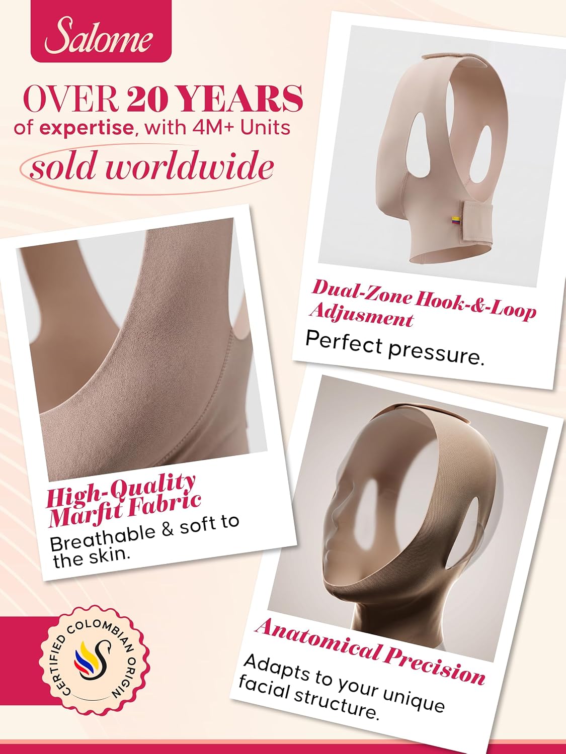 Chin Tightening and Lifting Strap Wrap Face Compression Garment Jawline Shaper Post-Surgery Lift Mask | Faja Mentonera para Papada Beige