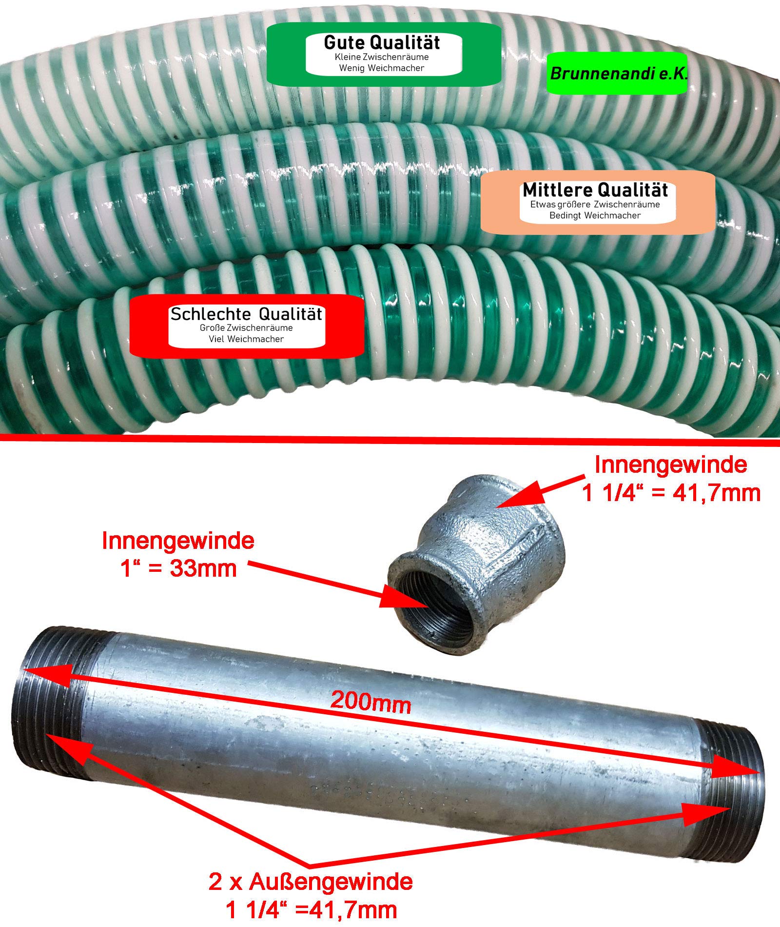 Saugschlauch 1" versch. Längen _-=-_ für Schwengelpumpe Handpumpe Gartenpumpe zum Fördern aus Wassertank Regenwassertank Fluss See Teich-=- Saugschläuche + Zubehör + Fussventil -=- (**z.B. 20m**)