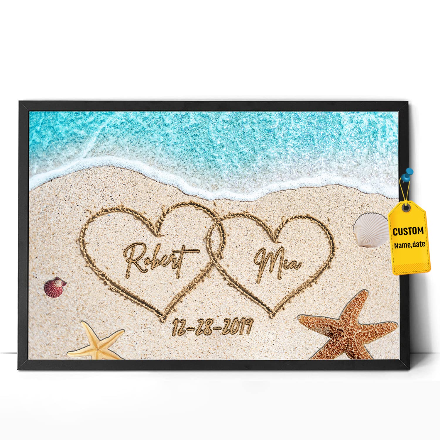 HANIKIDHANIKID Personalized Heart In Heart Shaped Canvas With Names Date Prints Perfect Love Gift For Him Her Wife Husband Lovers Couples Anniversary Wedding Birthday Christmas Holiday Decoration Wall Art