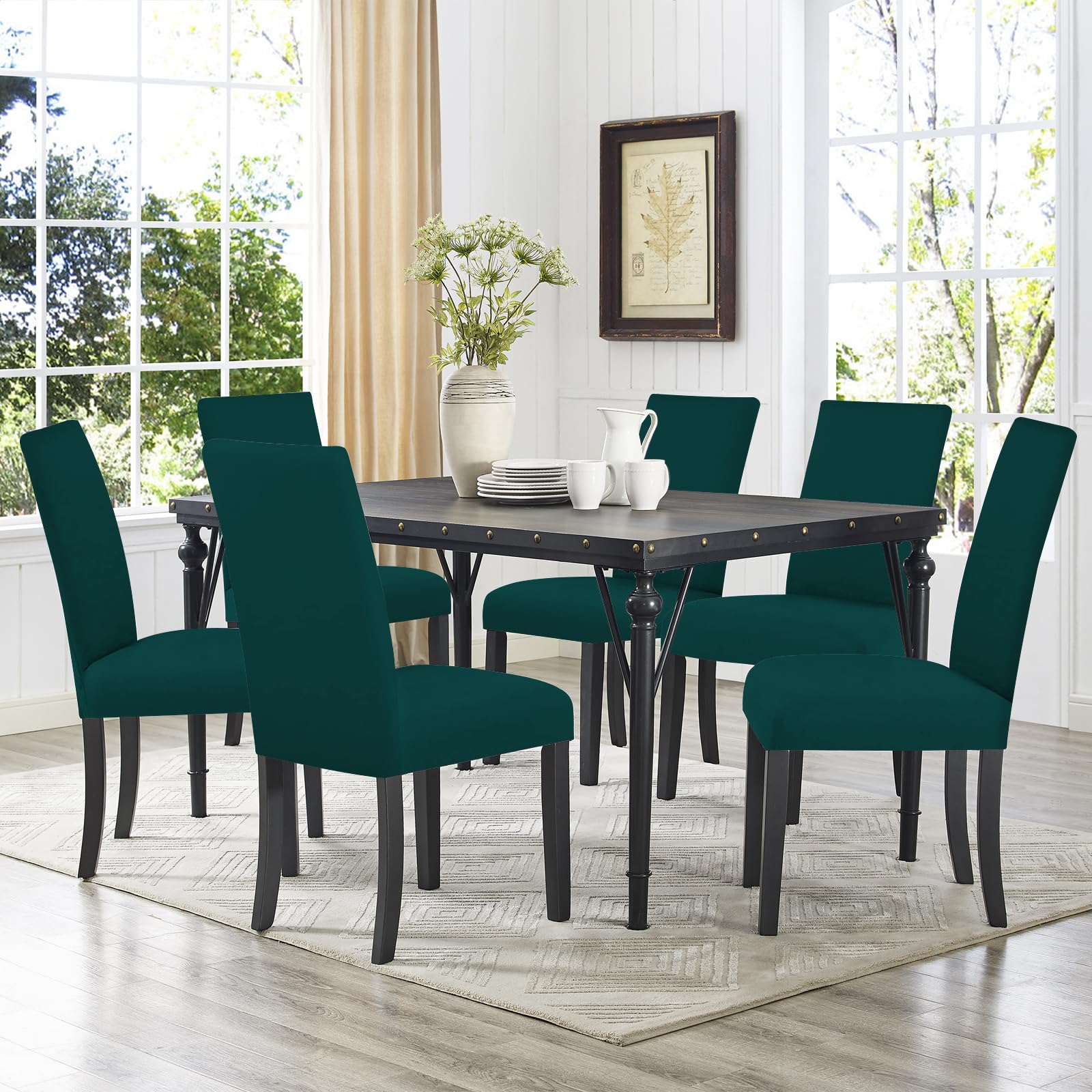 FIGOOO Coprisedie Elasticizzati con Schienale 4 Pezzi Coprisedia per Sala da Pranzo Spandex Fodera per Sedia da Cucina Universale Lavabile Decorazioni per la Casa Cucina(Verde Scuro,4pcs)