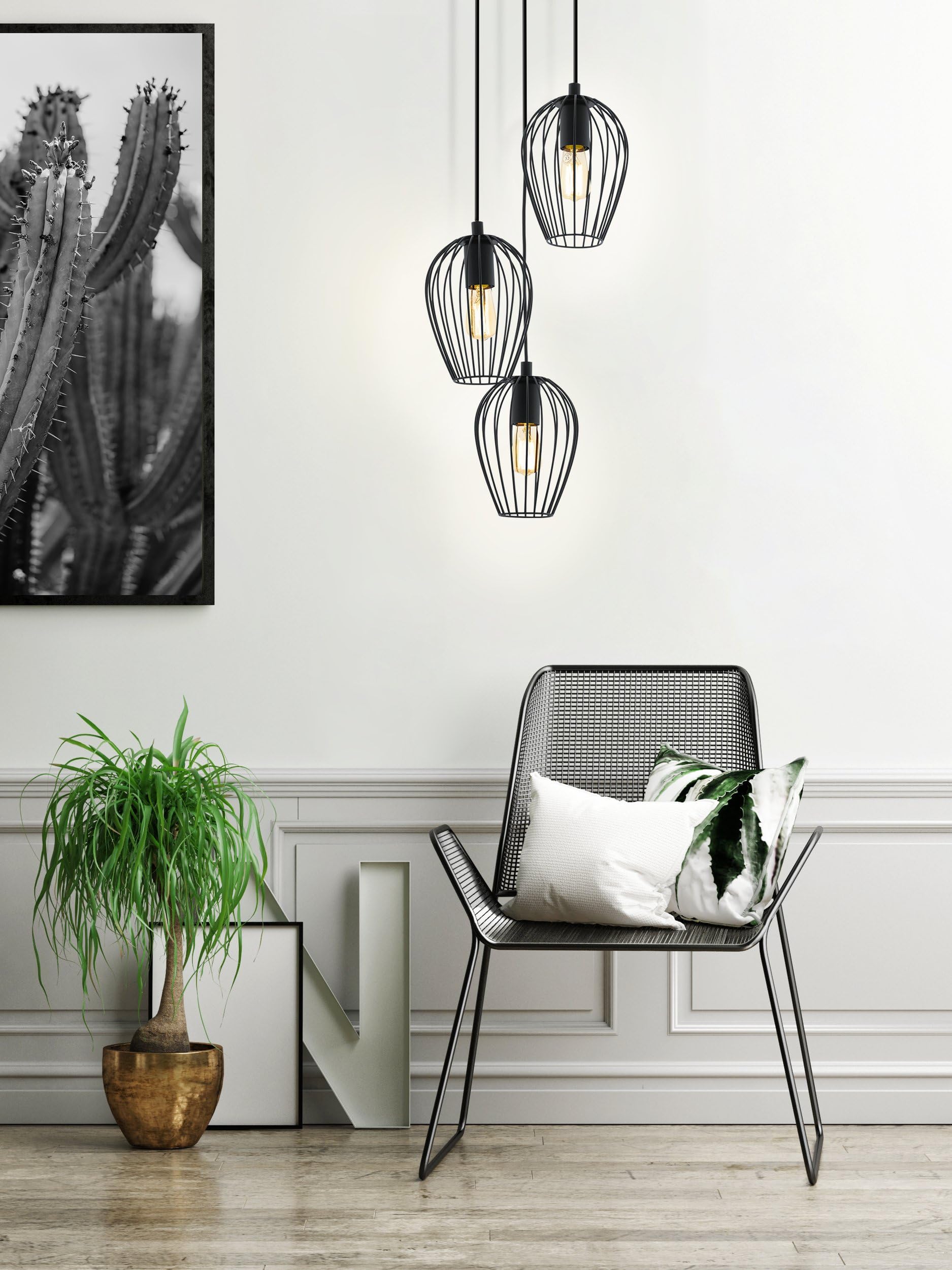 EGLO Lampa wisząca NEWTOWN, 3-ogniskowa lampa wisząca vintage