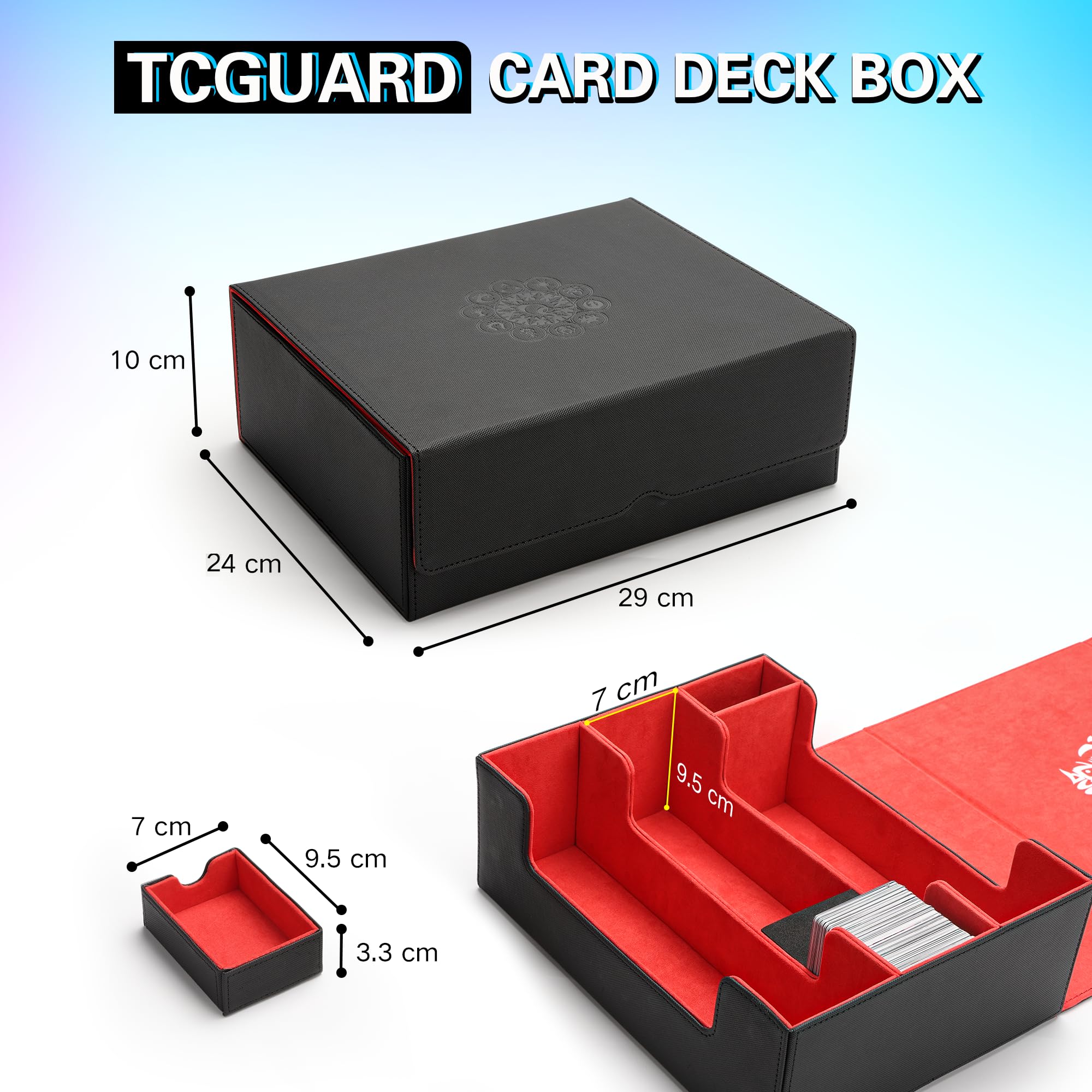TCGUARD Scatola per carte da collezione per 1800+ carte, magnetica, con accessori per il trasporto, per MTG, YuGiOh, TCG, ecc. rosso/nero