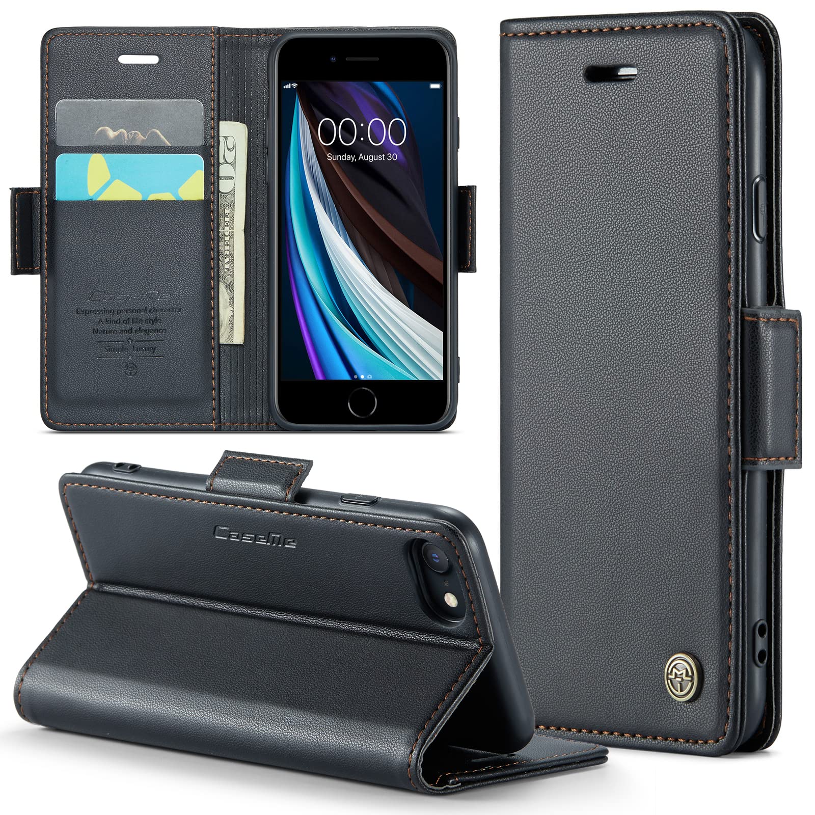 Phernykas Cover for iPhone 8/iPhone 7 Wallet Case with Card Holder, Kickstand RFID Blocking Magnetic Closure Shockproof Protective PU Leather Case for iPhone SE 2020/2022 Flip Wallet - Black