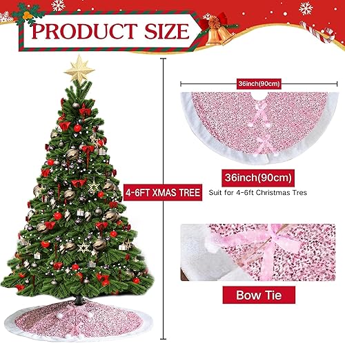 Miniatura 4 de Falda para árbol de Navidad, cubierta de árbol de 36 pulgadas, lentejuelas brillantes rosas con purpurina, falda clásica para árbol de Navidad,