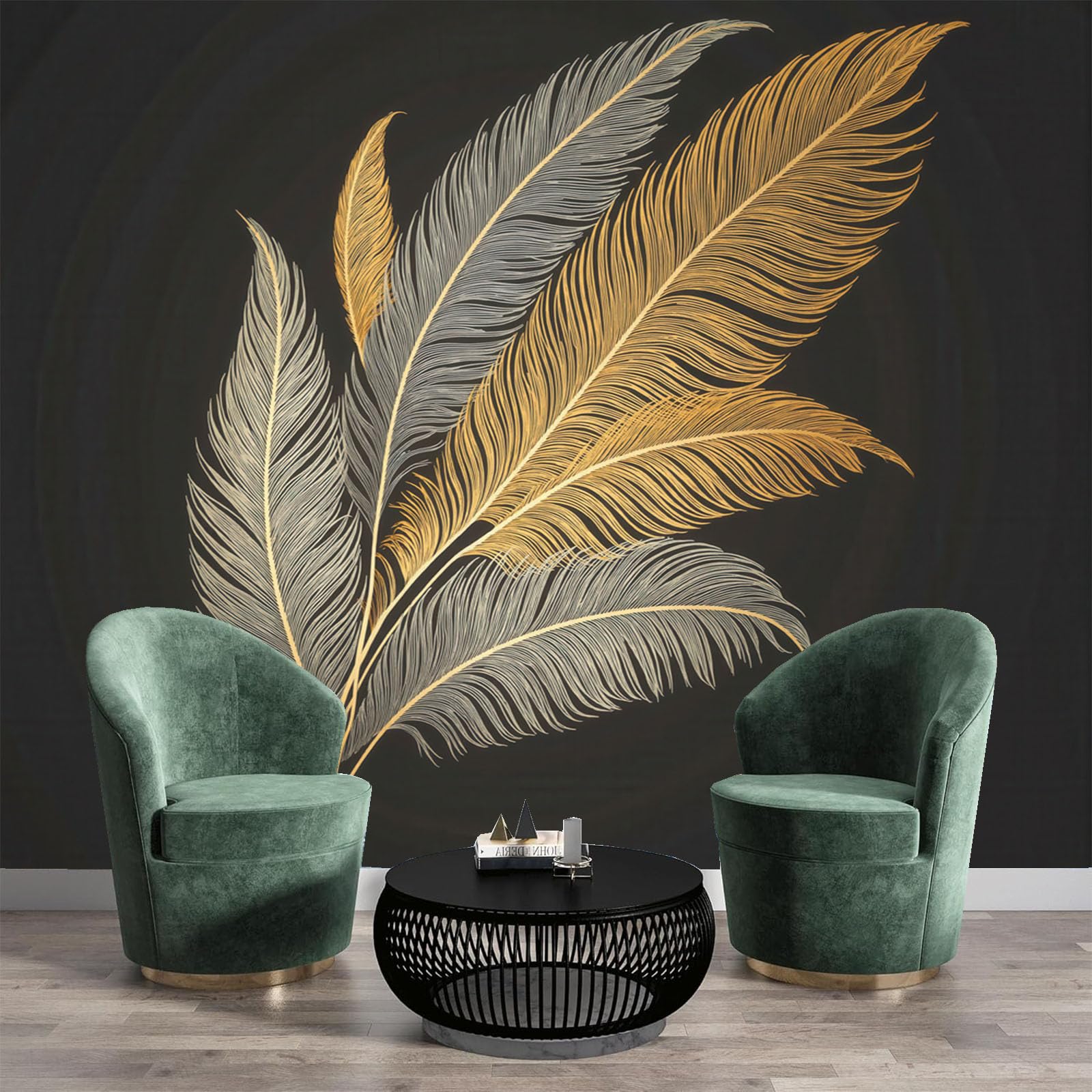 Papier peint panoramique en soie personnalisé fresque murale haut de gamme plumes minimalistes