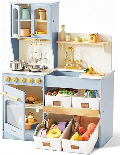 Tiny Land Cocina de Juguete para Niños con Almacenamiento Mejorado – Moderno Juego de Cocina para Niños Pequeños con Estufa, Fregadero y Accesorios,