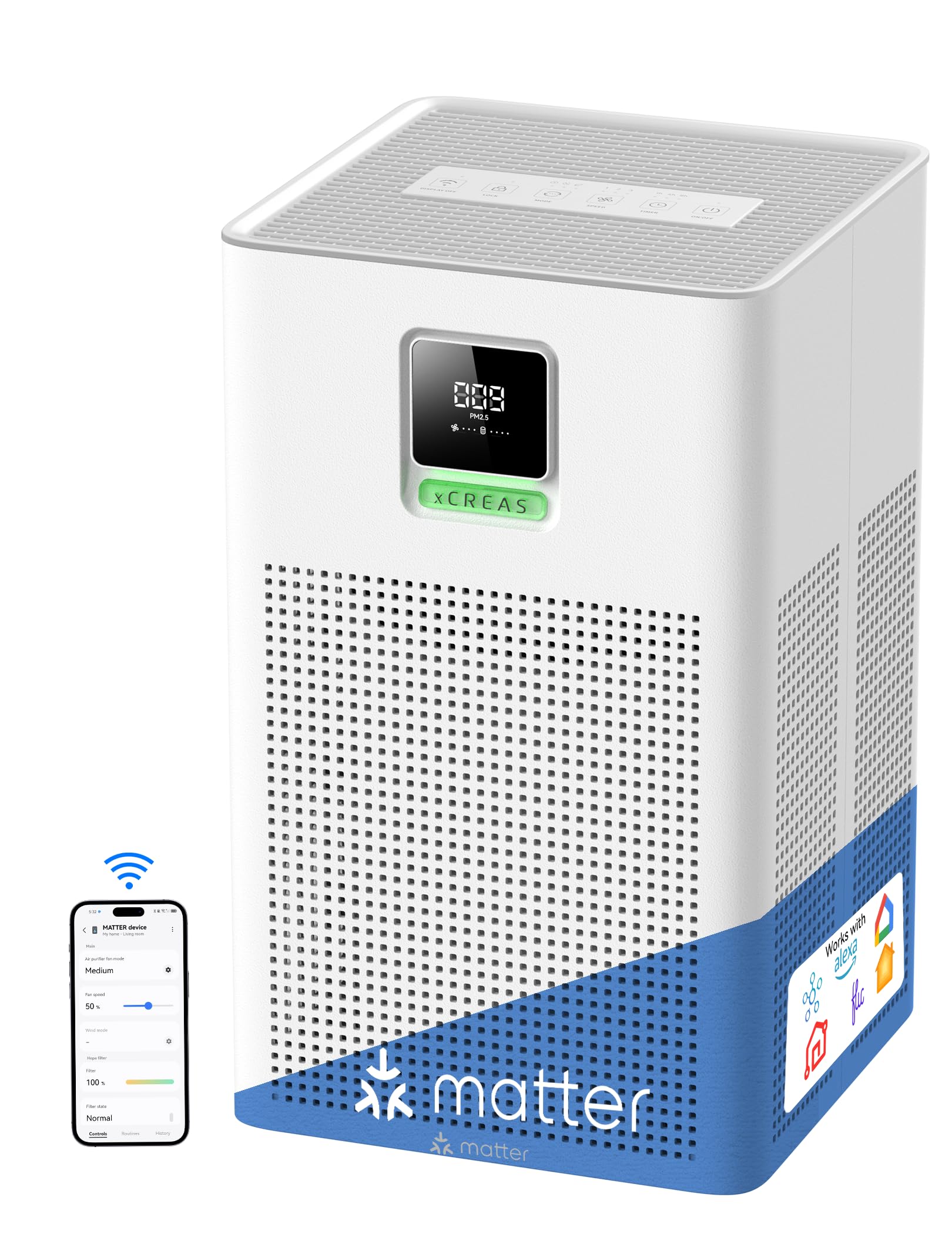 Air Purifier for Home Bedroom 100m²,CADR 300m³/h【Alexa&Ec...