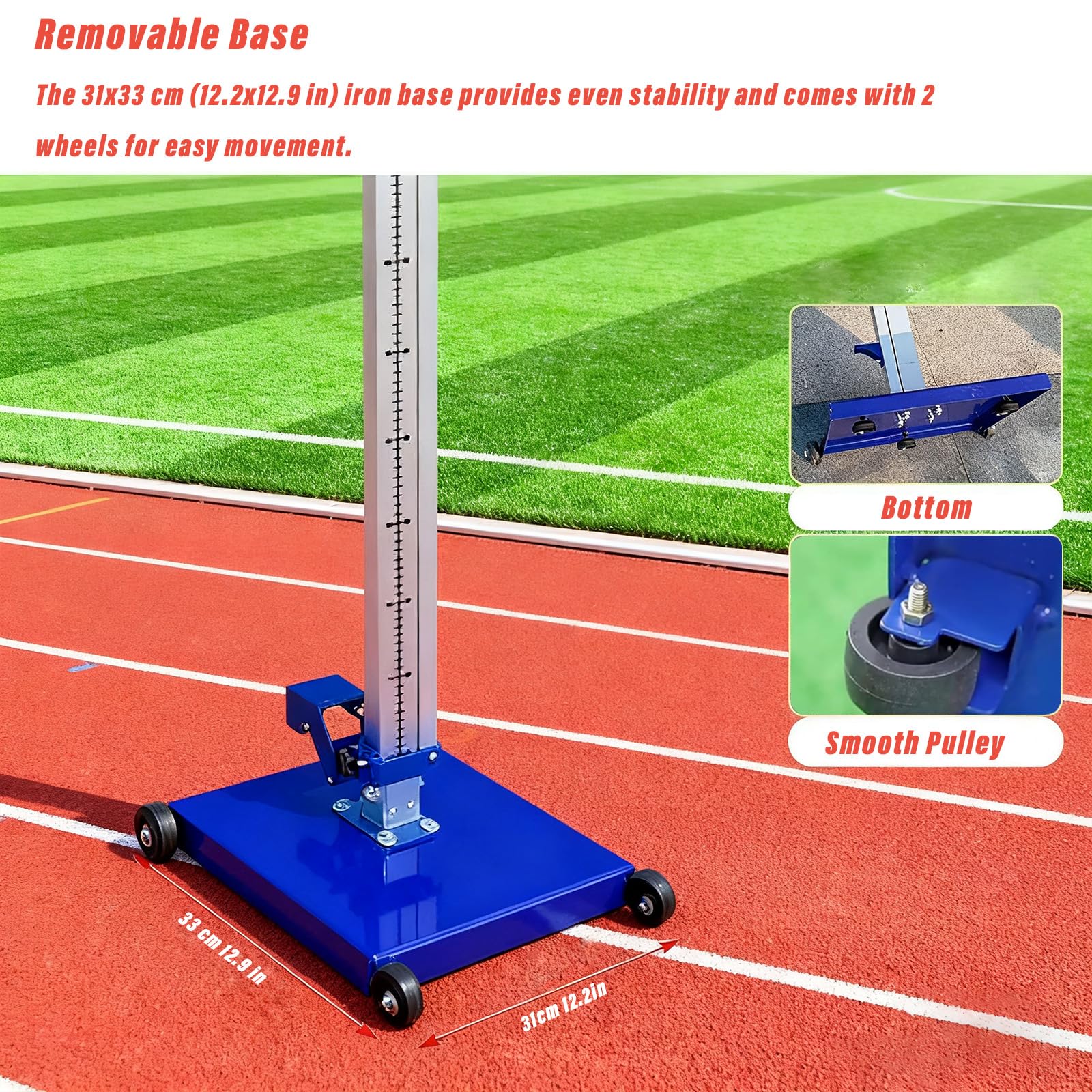 Portable High Jump Standards Pole, Moveable Base Stand Athletic High Jump Training Equipment, 30-230cm Adjustable Height for Track & Field & Middle School