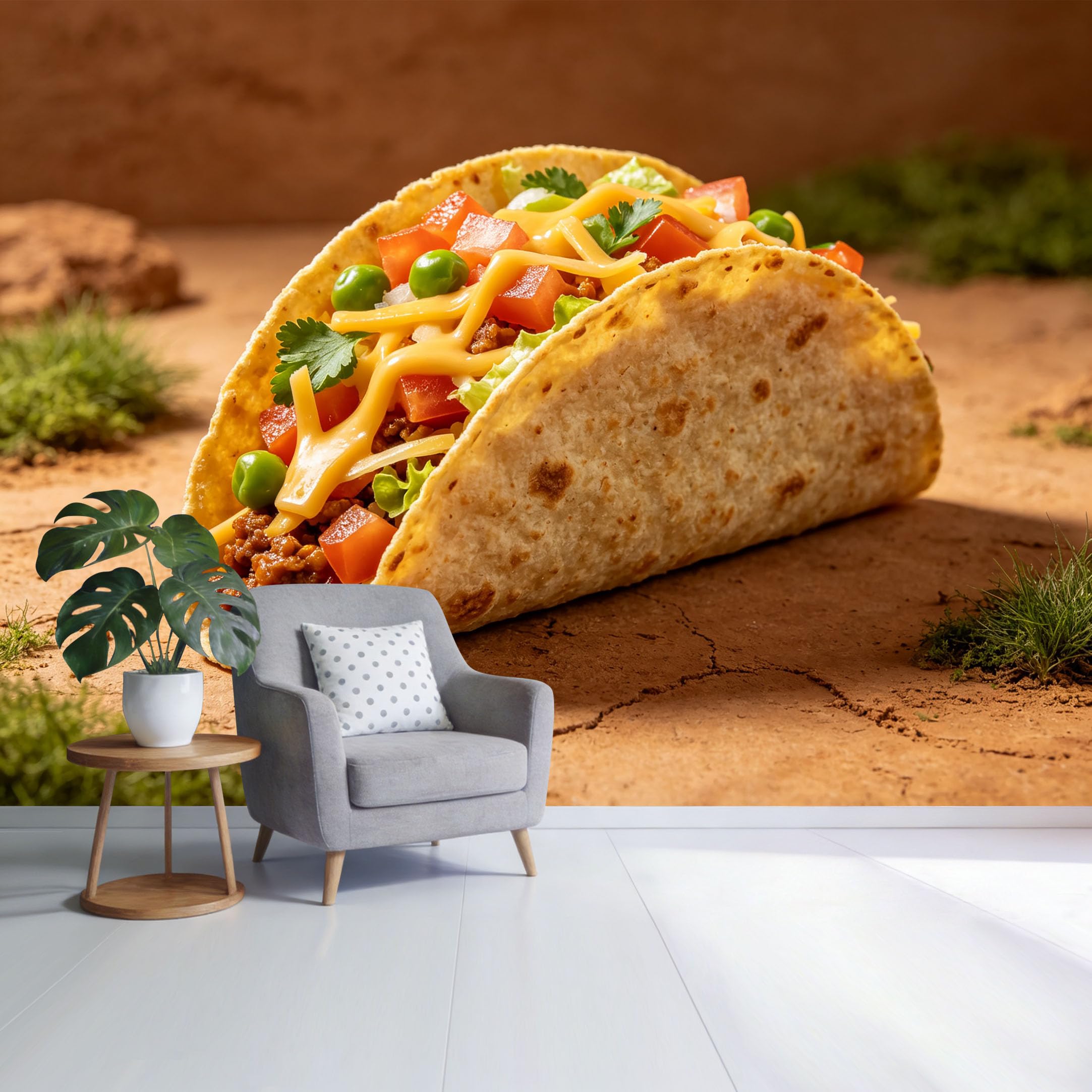 Custom Size Wall Mural Mexican Taco Food Photography Rustic Texture Minimalist SelfAdhesive Wall Fabric Removable Wallpaper for Home Office Decor