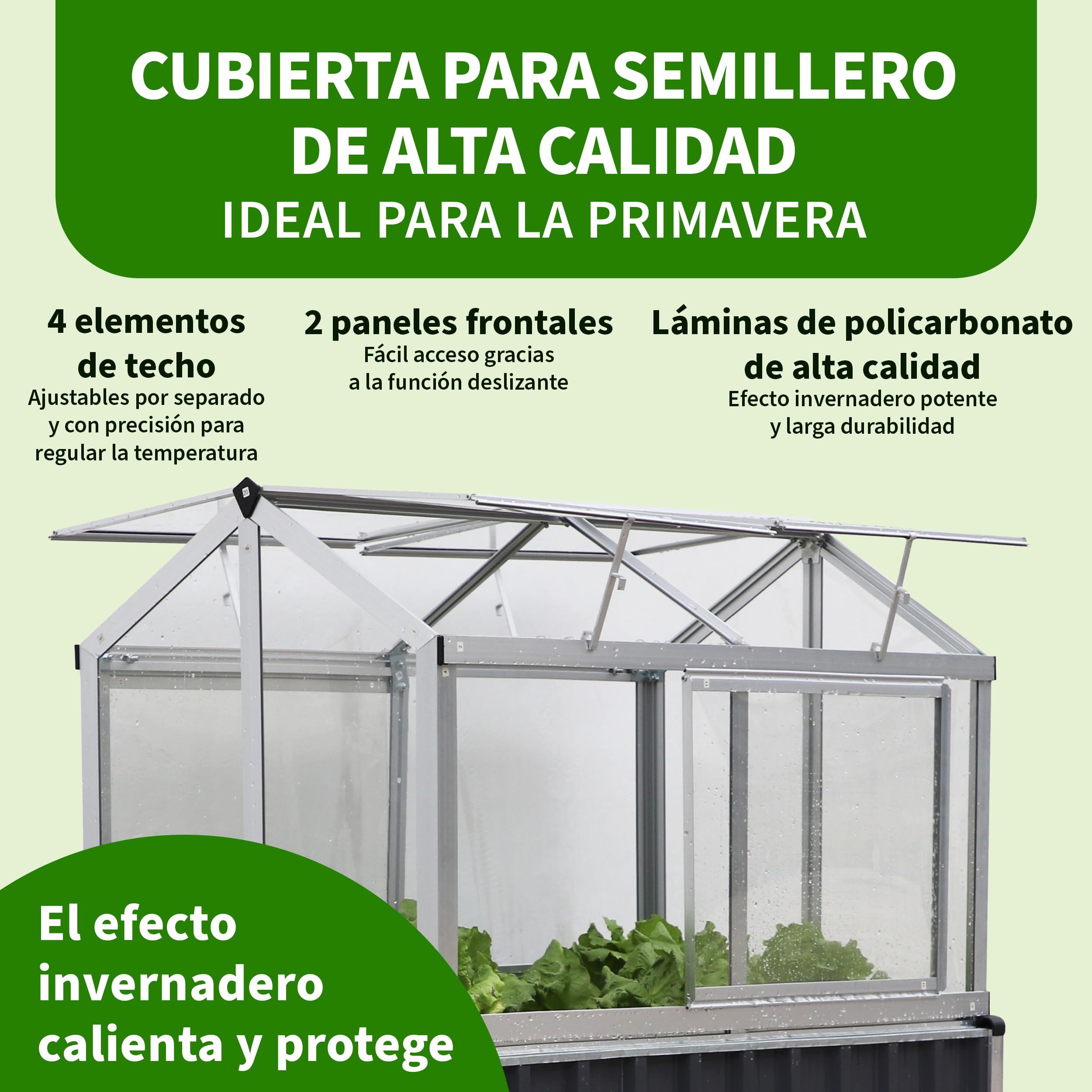 TTL Garden "Superior" - Bancal alto de aluminio con accesorio para semillero - 128 x 114 x 60 cm, gran aluminio de alta calidad con cubierta de invernadero, puertas y techo de policarbonato