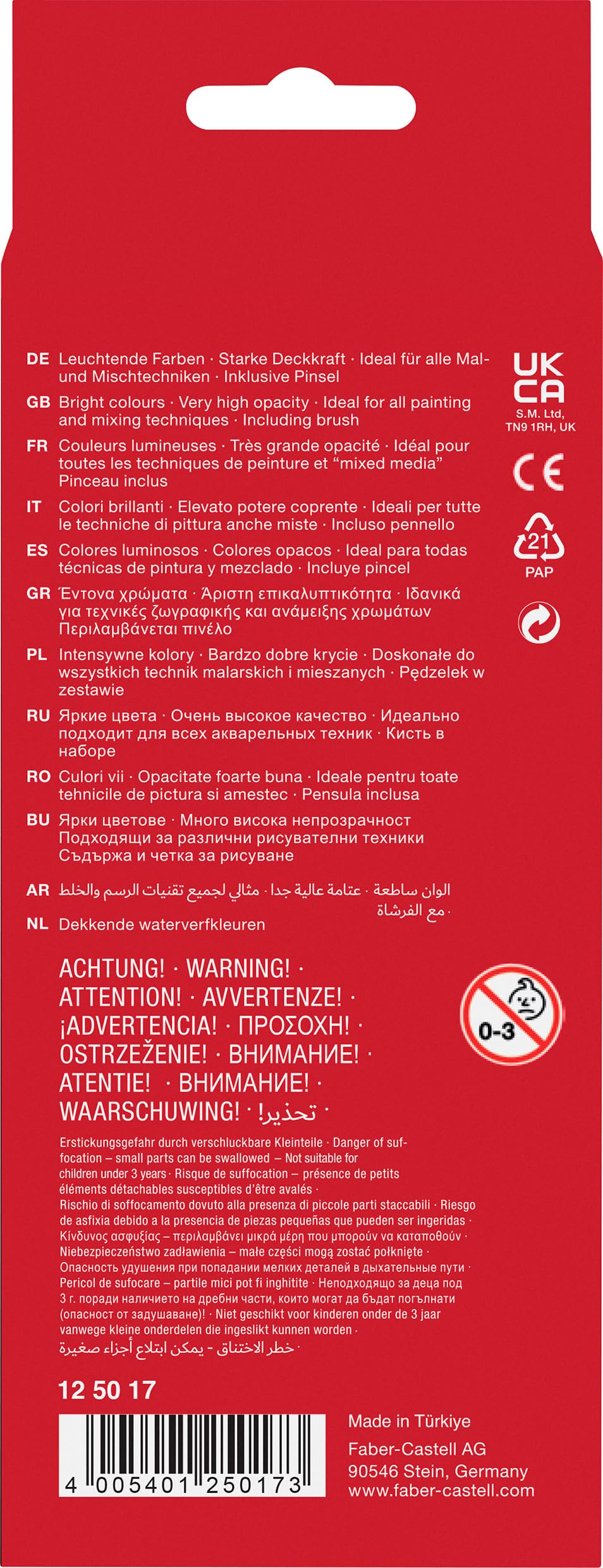 FABER-CASTELL 125017 – akwarelowa skrzynka na farby, 12 kolorów, w zestawie pędzle, skrzynka do malowania do szkoły i na czas wolny