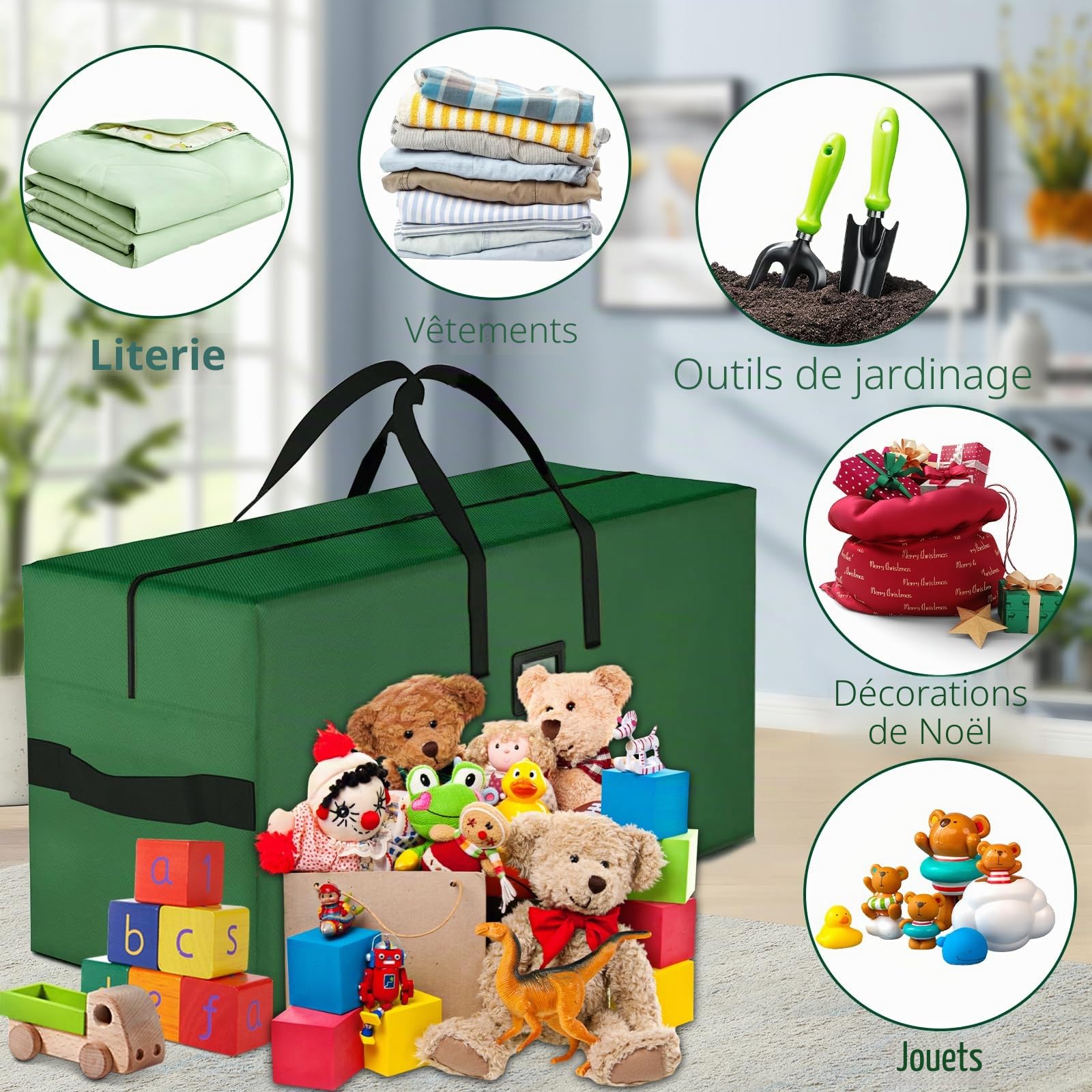 ENCOUN Sac de Rangement XXXL, Housses de Coussin d'extérieur, Tissu Oxford 600D Housse de Rangement, Iimperméable Rangement Coussin Salon de Jardin, 165*38*76cm Sac Rangement Couette pour Sapin Noel