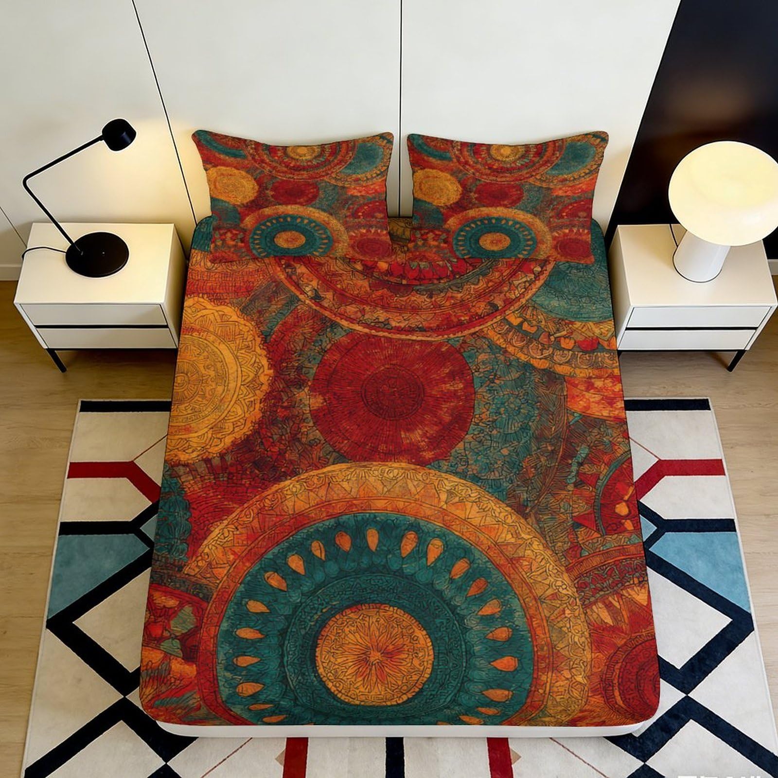 Pnayamiorkfel Style-8 3D Printed Mandala Boho Fitted Sheet Microfiber Soft Breathable Ethnic Pattern Bed Cover For Bedroom Dorm Mattress Decor 90X200x25cm