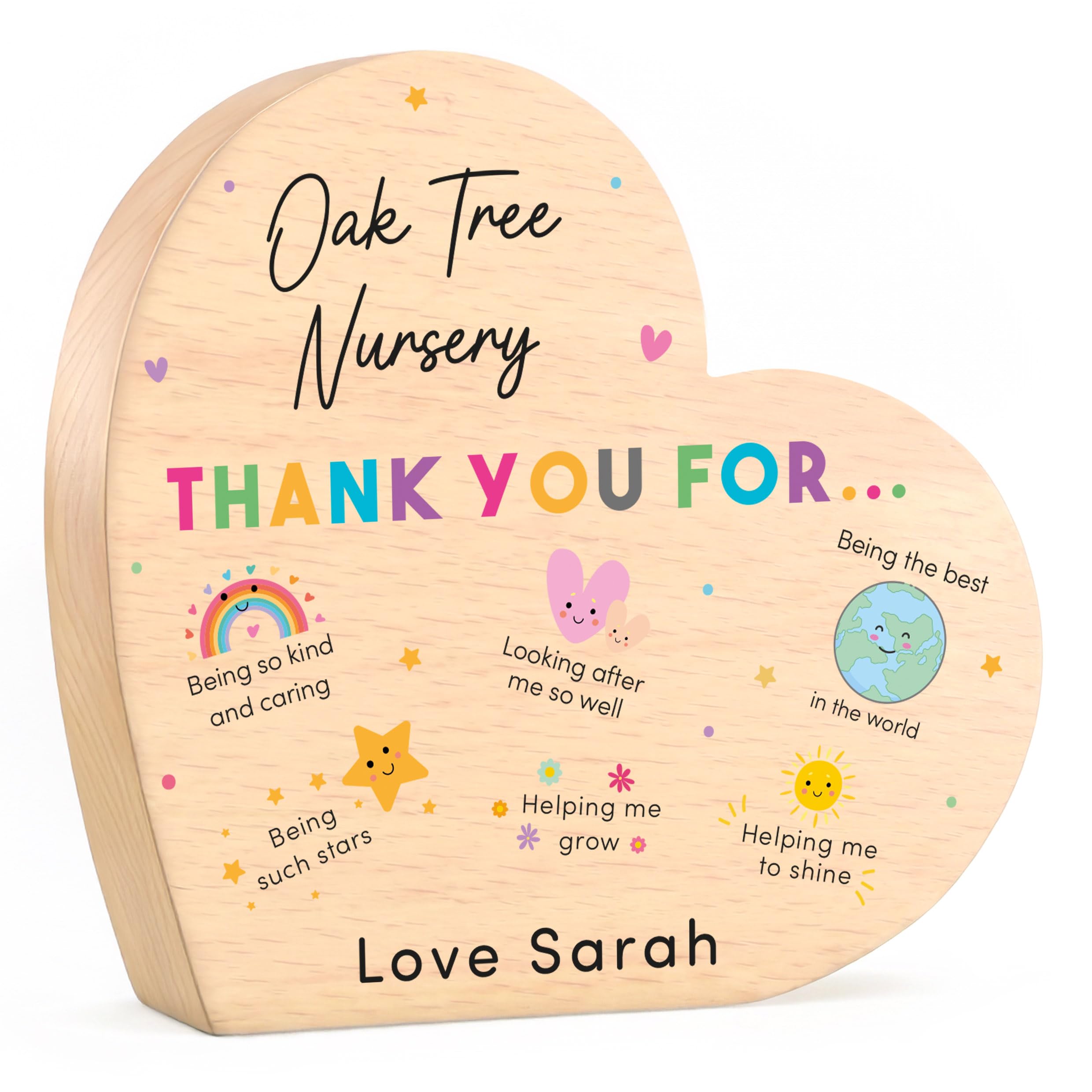 Beecreative Personalised Nursery Thank You Gift - Custom Beech Wood Heart - Pre School Leaving Presents - With Grey Gift Bag