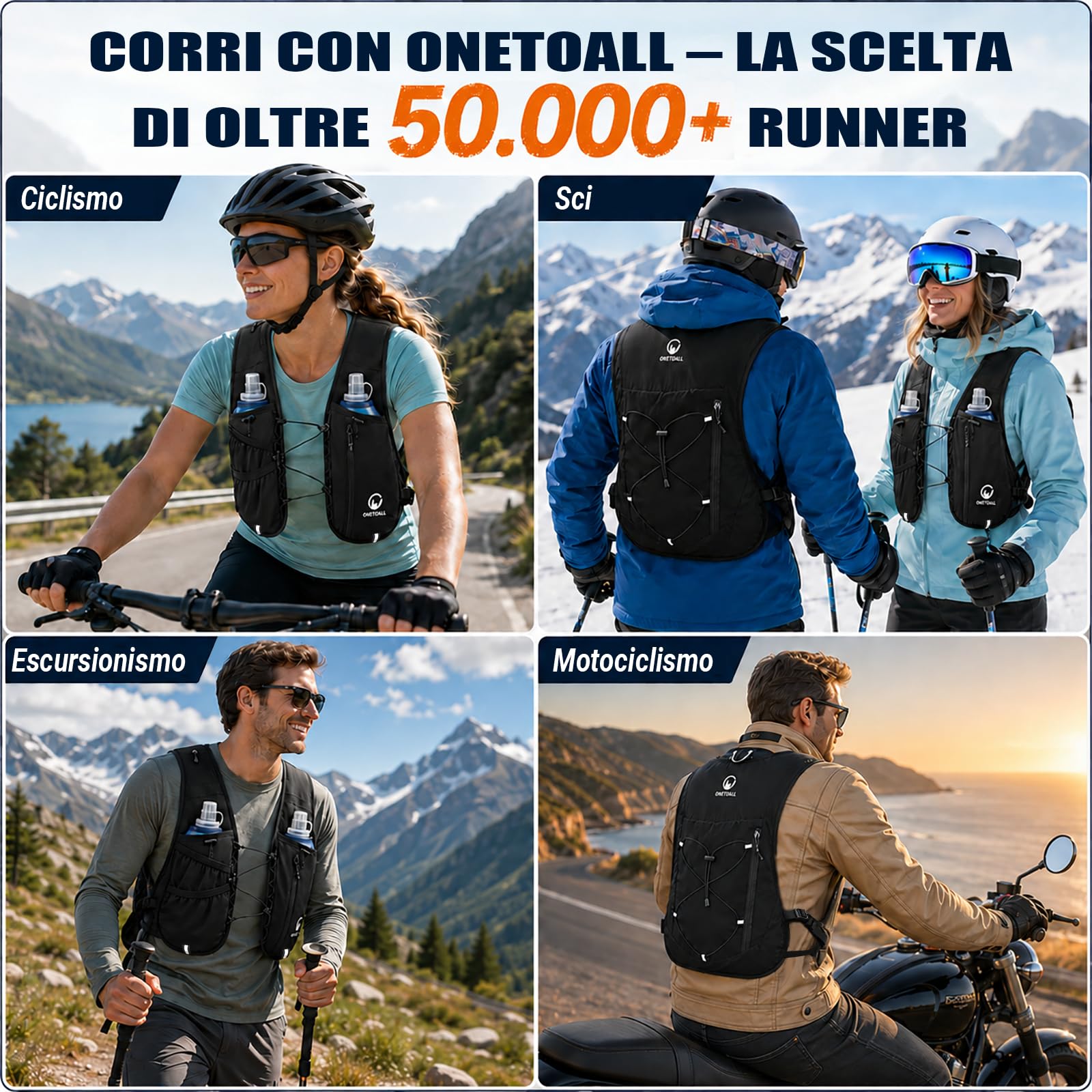 Gilet Running Uomo Donna, Zaino Trail Running, Running Vest con 2X Borraccia Morbida 500ml y Luce LED Ricaricabile, Gilet Corsa Leggero per Ultrarunning Jogging Marathon Trekking Ciclismo