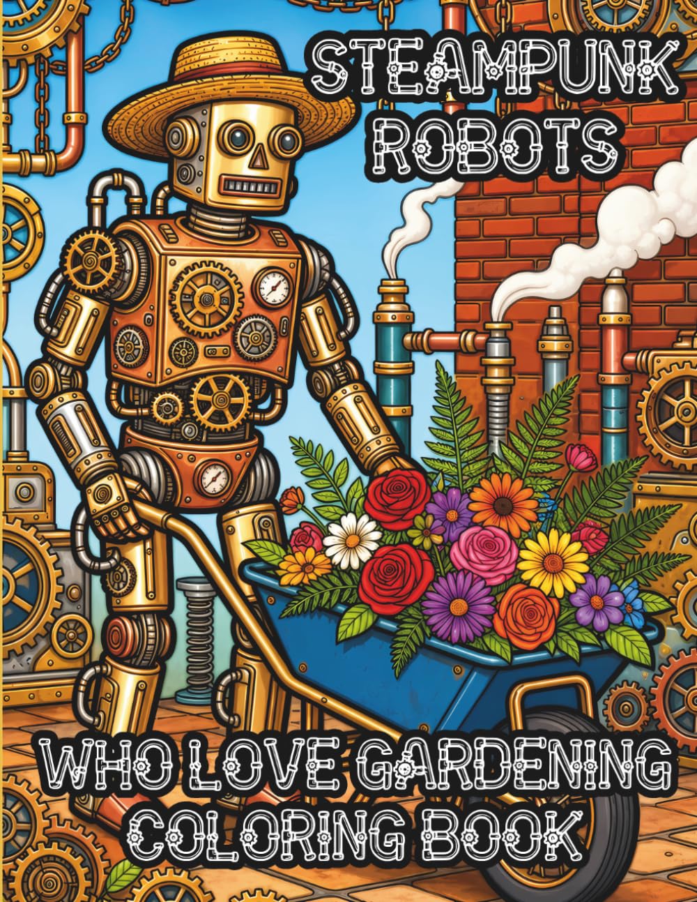 Steampunk Robots Who Love Gardening Coloring Book: for Tweens, Teens & Adults Who Enjoy Clockwork Steambots, Flowers & Bugs