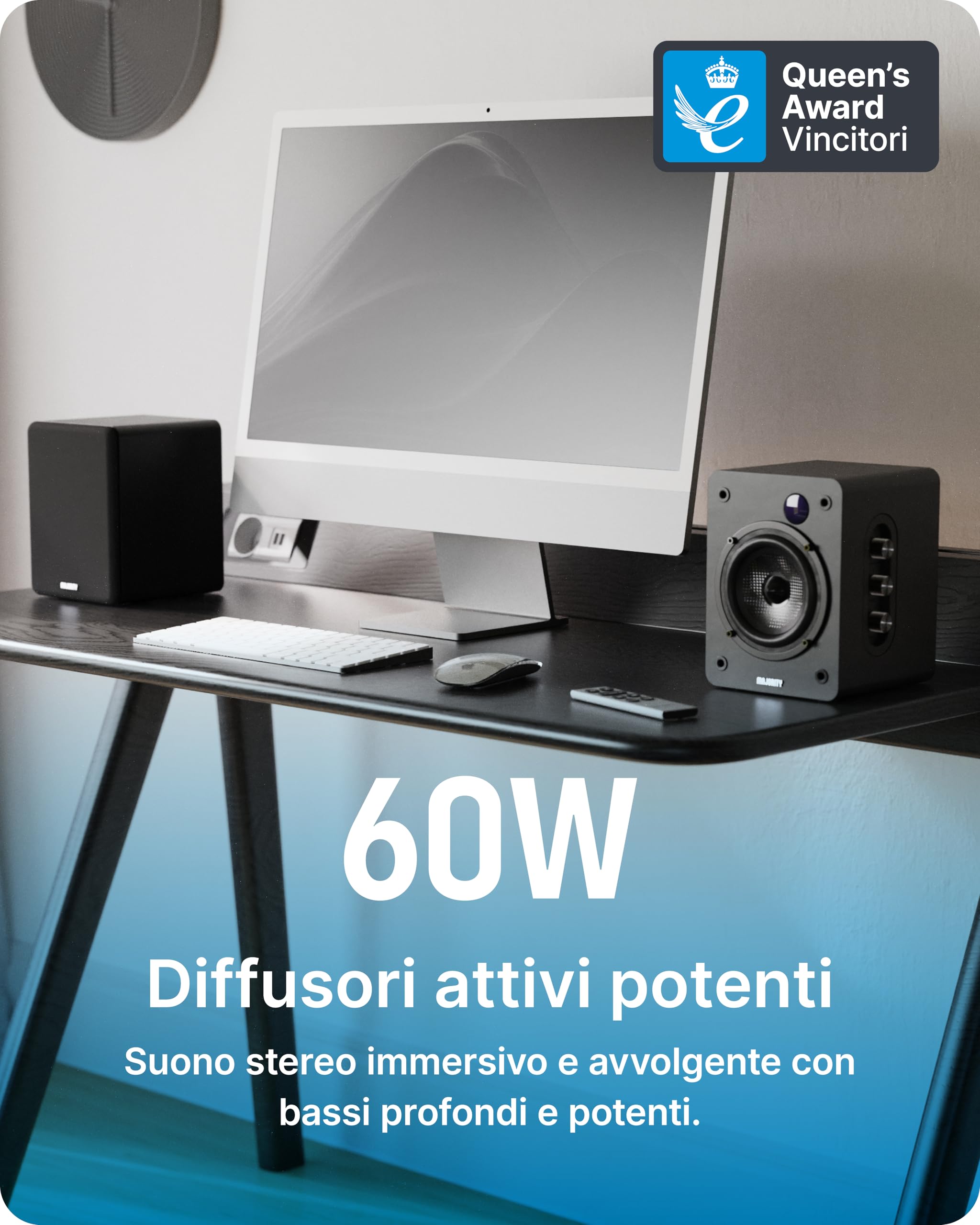 Majority D50X altoparlanti | casse attive amplificate coppia 2.0 da 60W per PC | Hi-Fi con HDMI ARC e AUX | casse acustiche da scaffale Bluetooth 5.3 | Monitor Studio in fibra di carbonio (Nero)