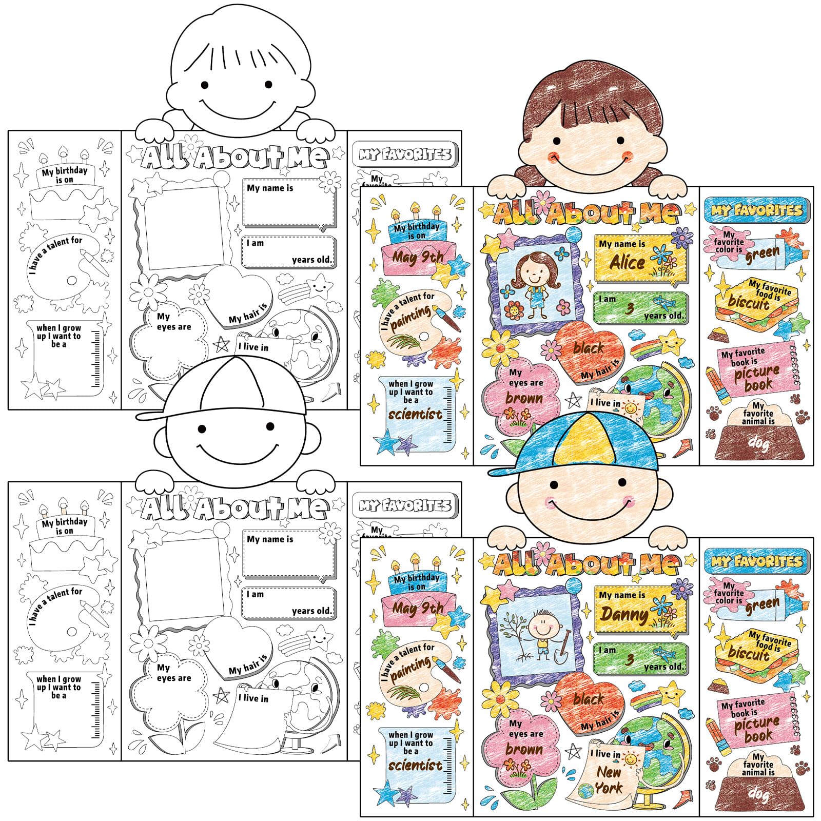 CHUNNIN 40 Pcs Boy and Girl Read All About Me Poster Star Student Poster to Fill in for Kids Students Teachers Boy Girl Gender All About Me Poster Decor for School Kindergarten Classroom Supplies