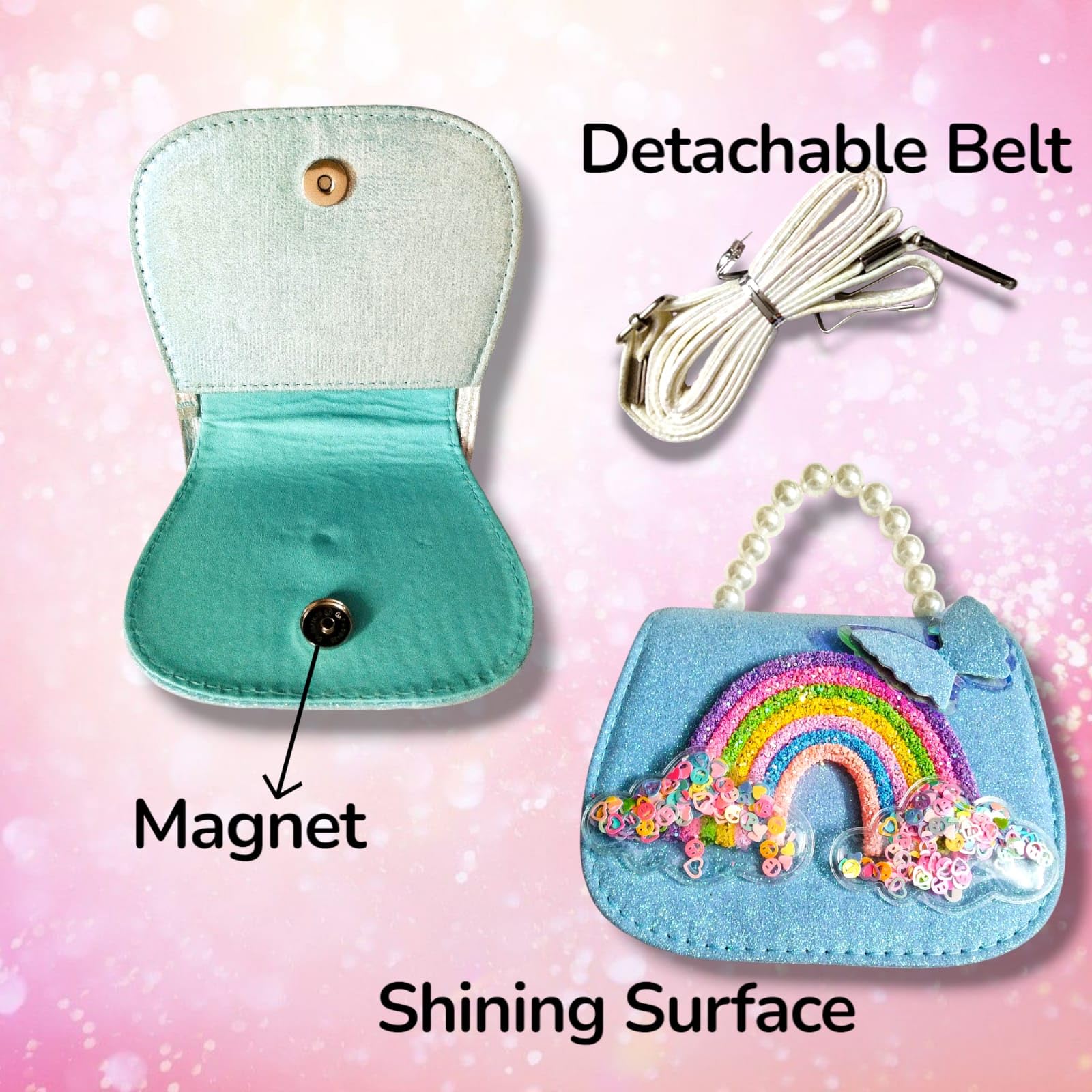 CARU CRAFT Sling Shoulder Bag Purse for Girls | Girl's Cartoon Stylish Hand Bag Glitter Sequins Bag | Birthday Return Gifts Printed Shiny Cross Body Purse (Pack of 1) (Pearl Purple) 2
