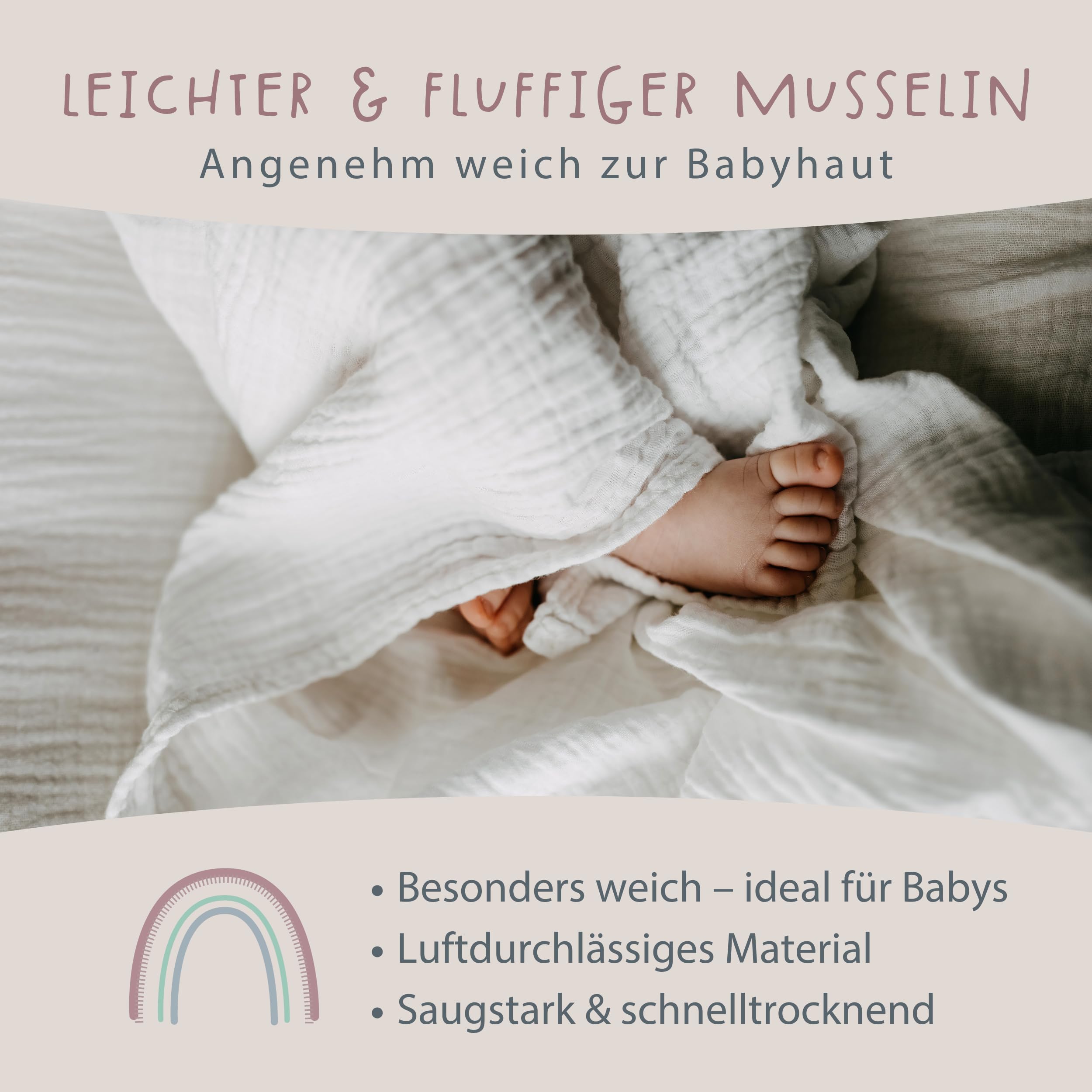 Baby's Comforter Cloths Set of 3 Muslin Squares for Babies 70 x 70 cm 100% Cotton Oeko-Tex Certified Soft and Absorbent Washable at 60 °C Colour: Sage - Image 2