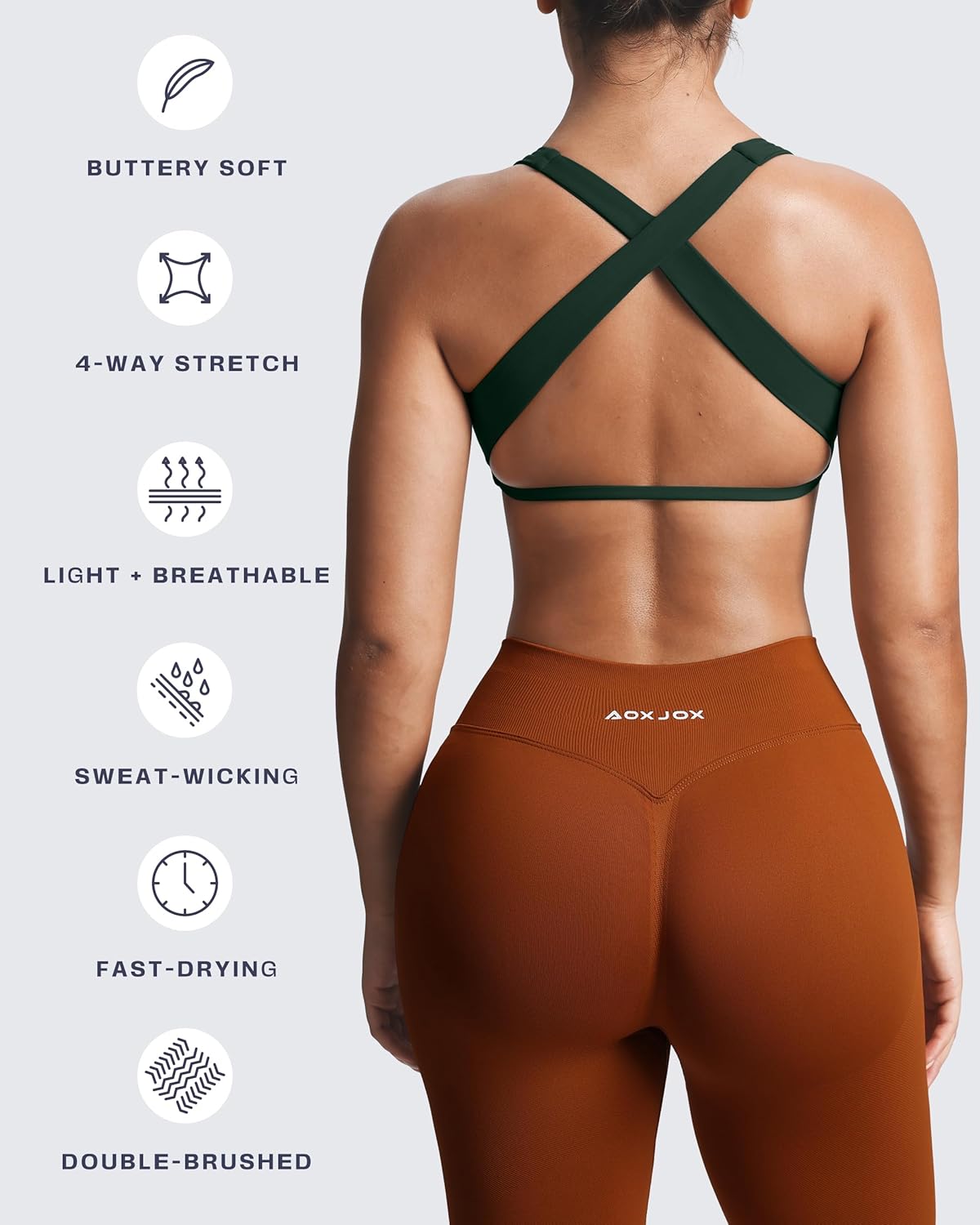 Aoxjox Women's Workout Sports Bras Square Neck Emma Cross Back Fitness Training Gym Bra Yoga Crop Tank - Image 7