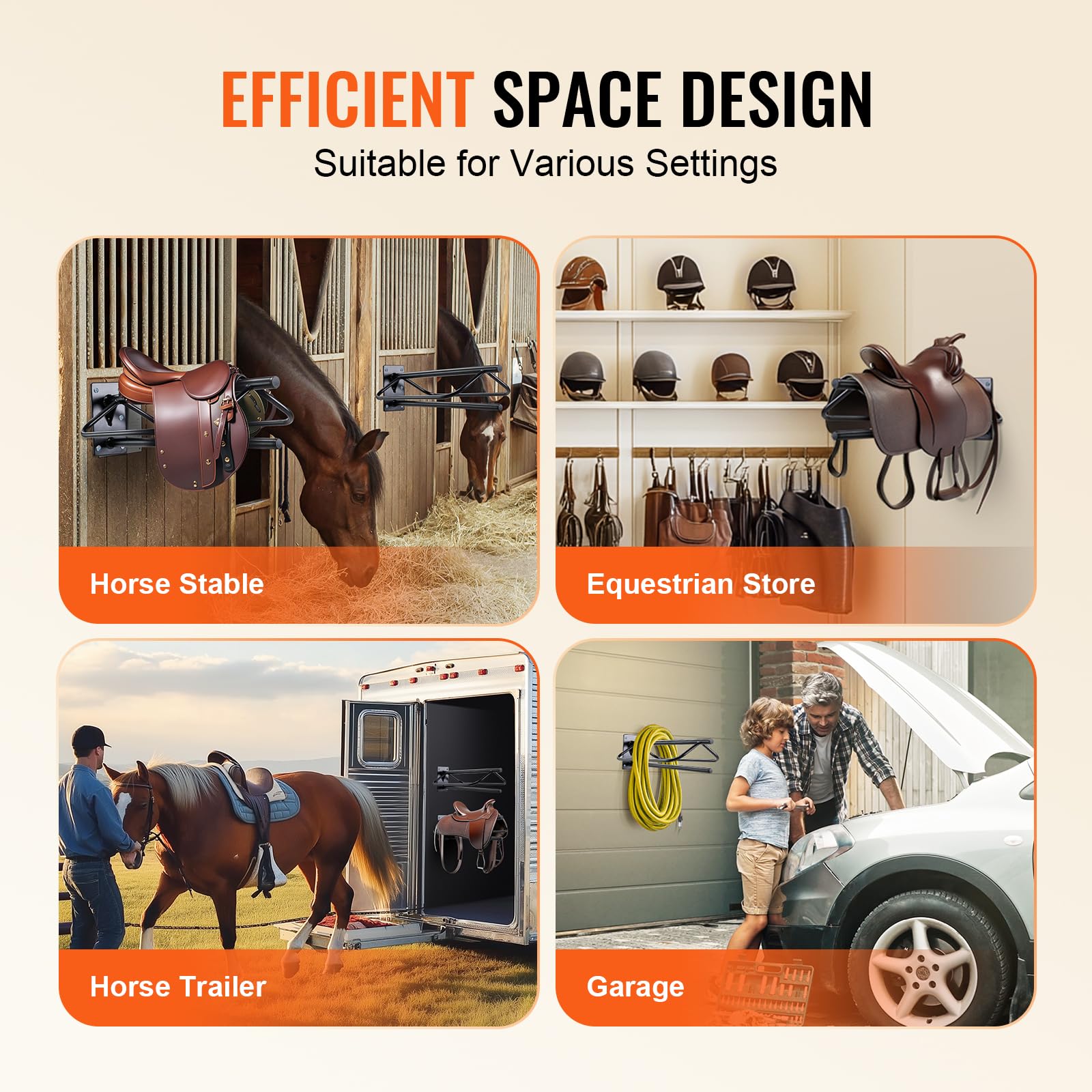 VEVOR 2 PCS Soporte para Sillín con Barra de Protección 60,45 x 32,00 x 25,91cm Soporte de Pared para Sillín de Caballo Resistente Soporte para Sillín Occidental e Inglés para Cuartos de Aperos, Negro