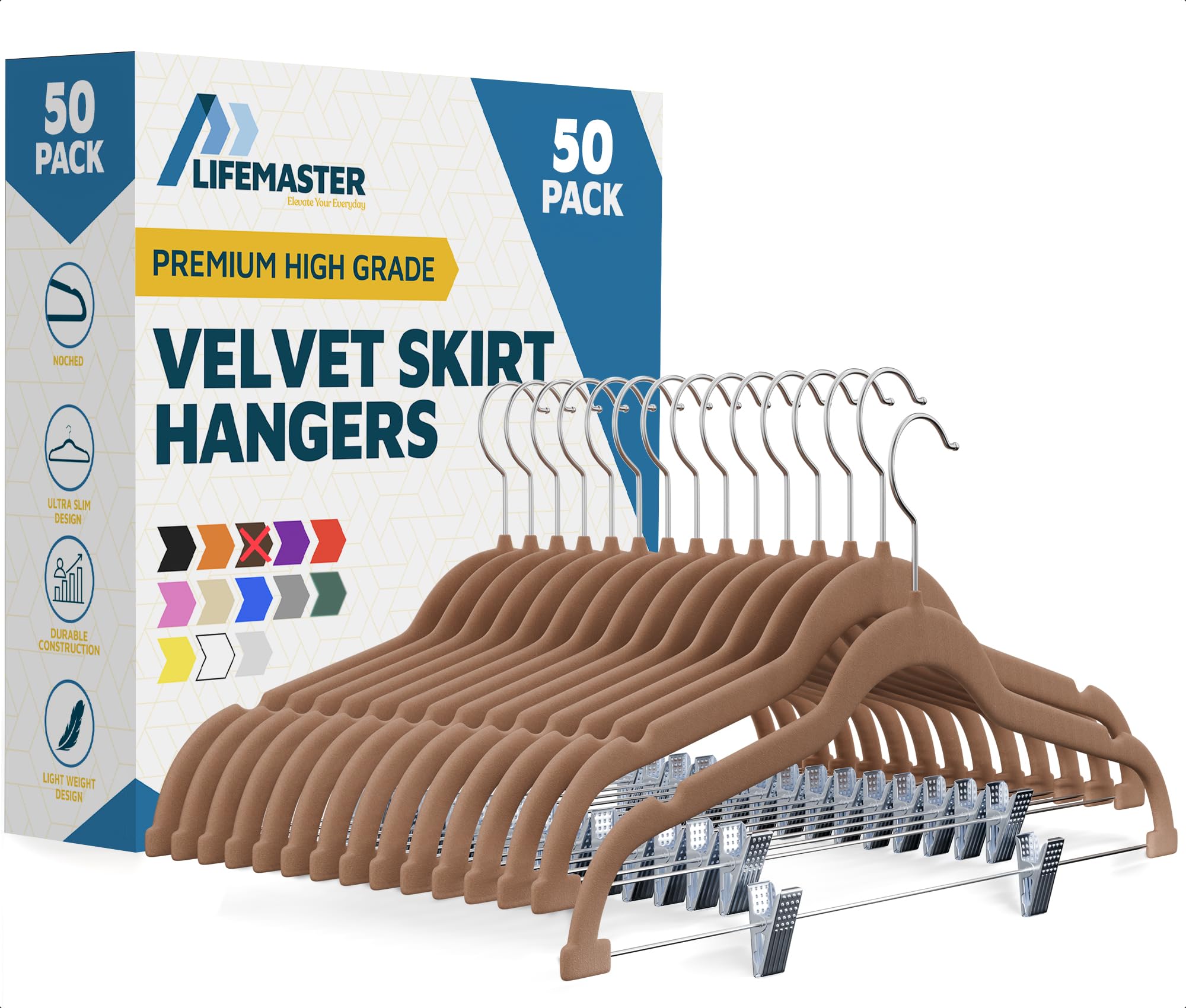 Lifemaster Perchas de Terciopelo para Faldas, con Clips Ajustables, Gancho Giratorio de 360 Grados y Muesca Antideslizante para el Hombro, soporta hasta 10 Libras, para organizar Faldas, Pantalones