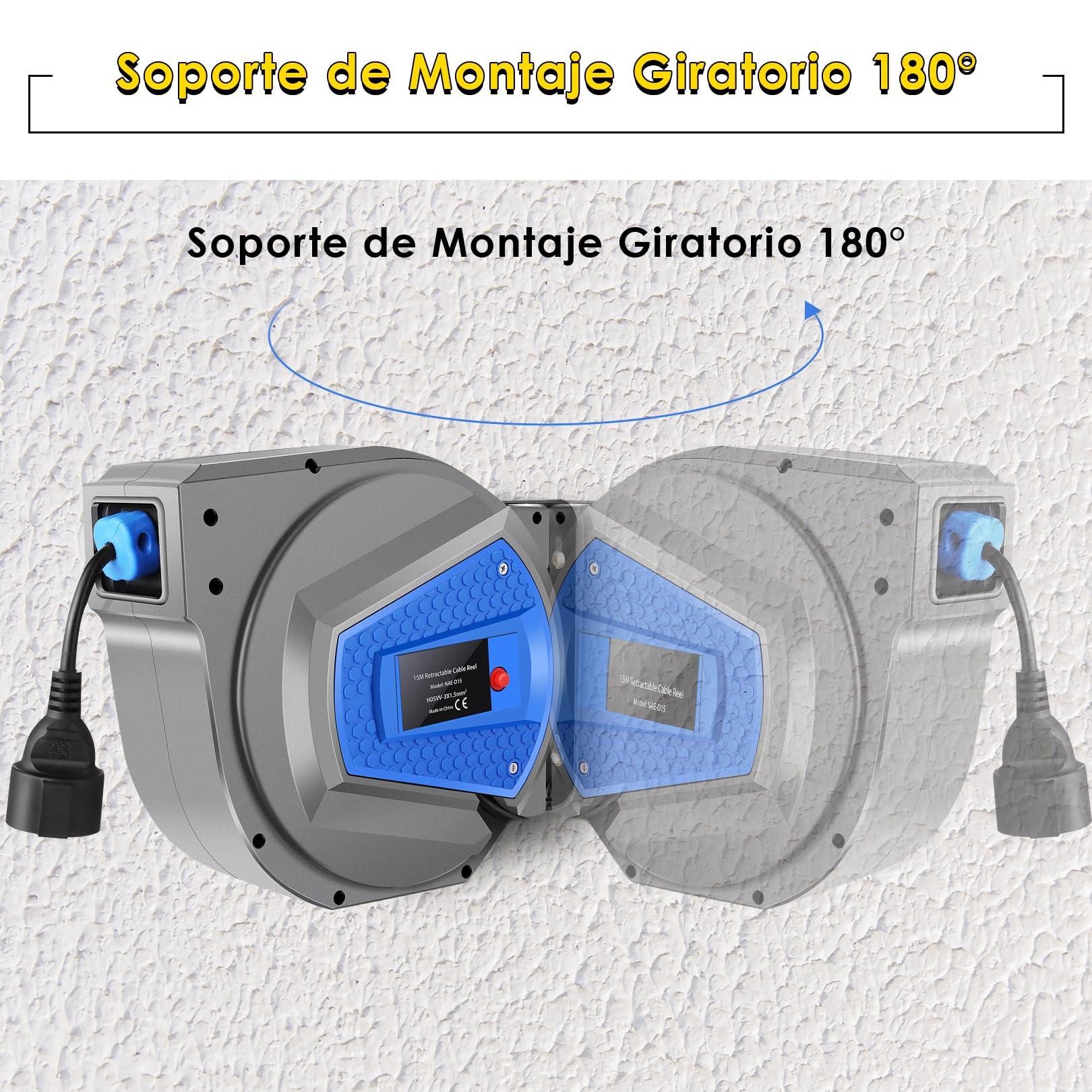 Himimi® Enrollador de Cable Retráctil Automático| 15m+1m Enrollador de Cable Montable en Pared y Techo | Rotación de Cables 180° | Adecuado para Uso Interior y Exterior | Potencia de 1500-3000W