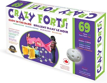 Crazy Forts Glow in the Dark, 69 pieces, Fort Building Kit for Kids, Indoor or Outdoor STEM Playhouse Construction Toy