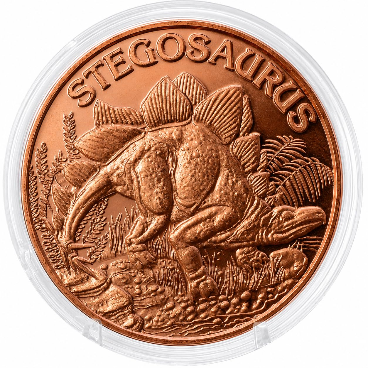 Stegosaurus Prehistoric Dinosaur - 1 oz .999 Pure Copper Round Collecticble 39mm Challenge Coin in Capsule - COA by Heavenly Metals