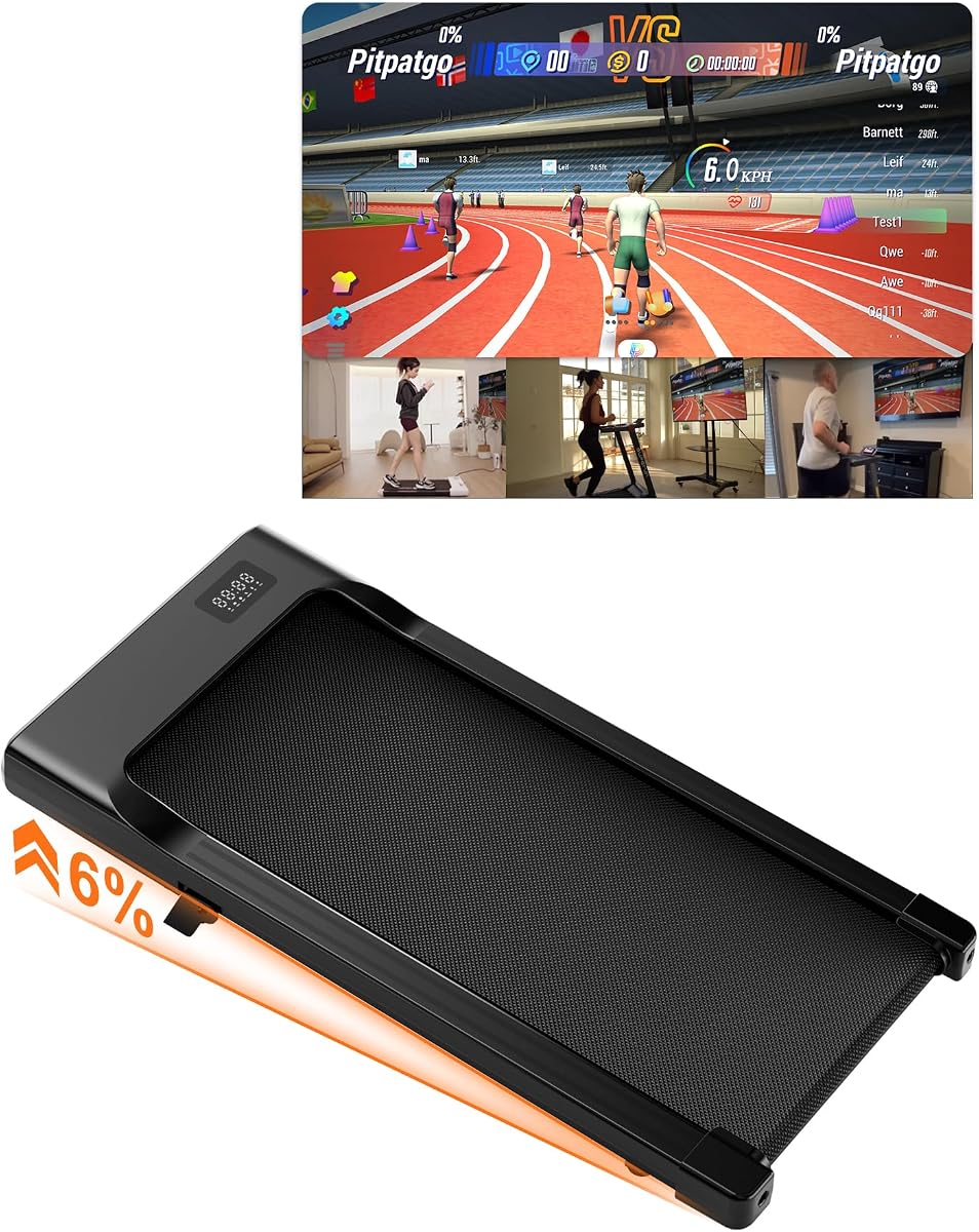 Superun Walking Pad Raceable 6% Incline 2.5HP Under Desk Treadmill 136KG Capacity 6/ 12KM/H Foldable Treadmill with HIIT & MIIT Programs APP Control Portable Walking Machine for Home