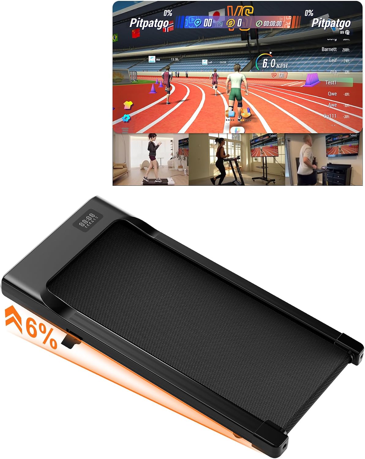 Superun Walking Pad Raceable 2.5HP APP Control Under Desk Treadmill 136KG Capacity MAX 110CM Foldable Treadmill Portable Walking Machine for Home with Training Courses and Multi-Runner Races