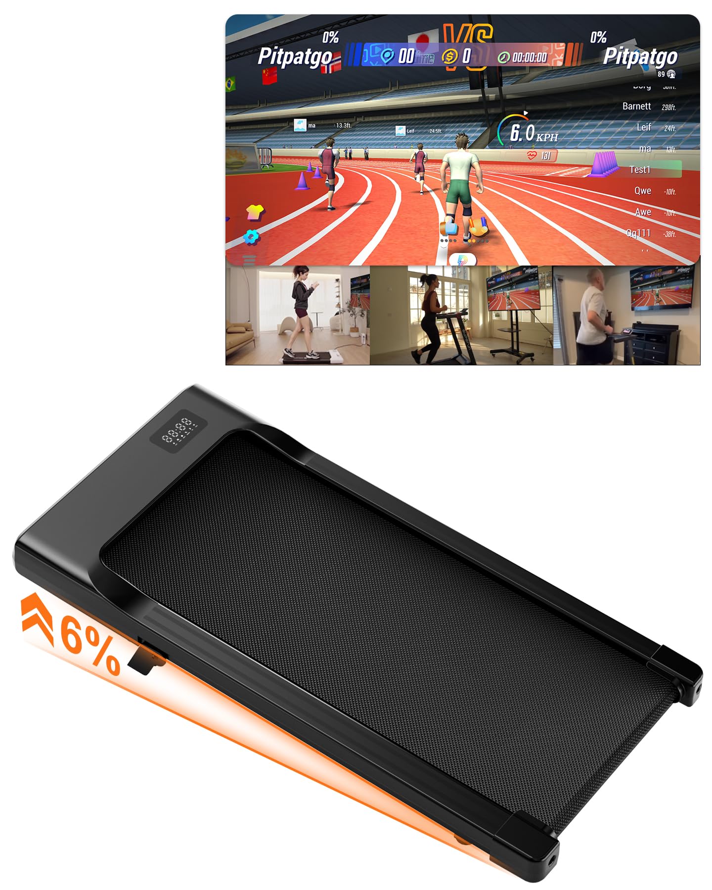 Superun Walking Pad Raceable 6% Incline 2.5HP Under Desk Treadmill 136KG Capacity 6/ 12KM/H Foldable Treadmill with HIIT & MIIT Programs APP Control Portable Walking Machine for Home