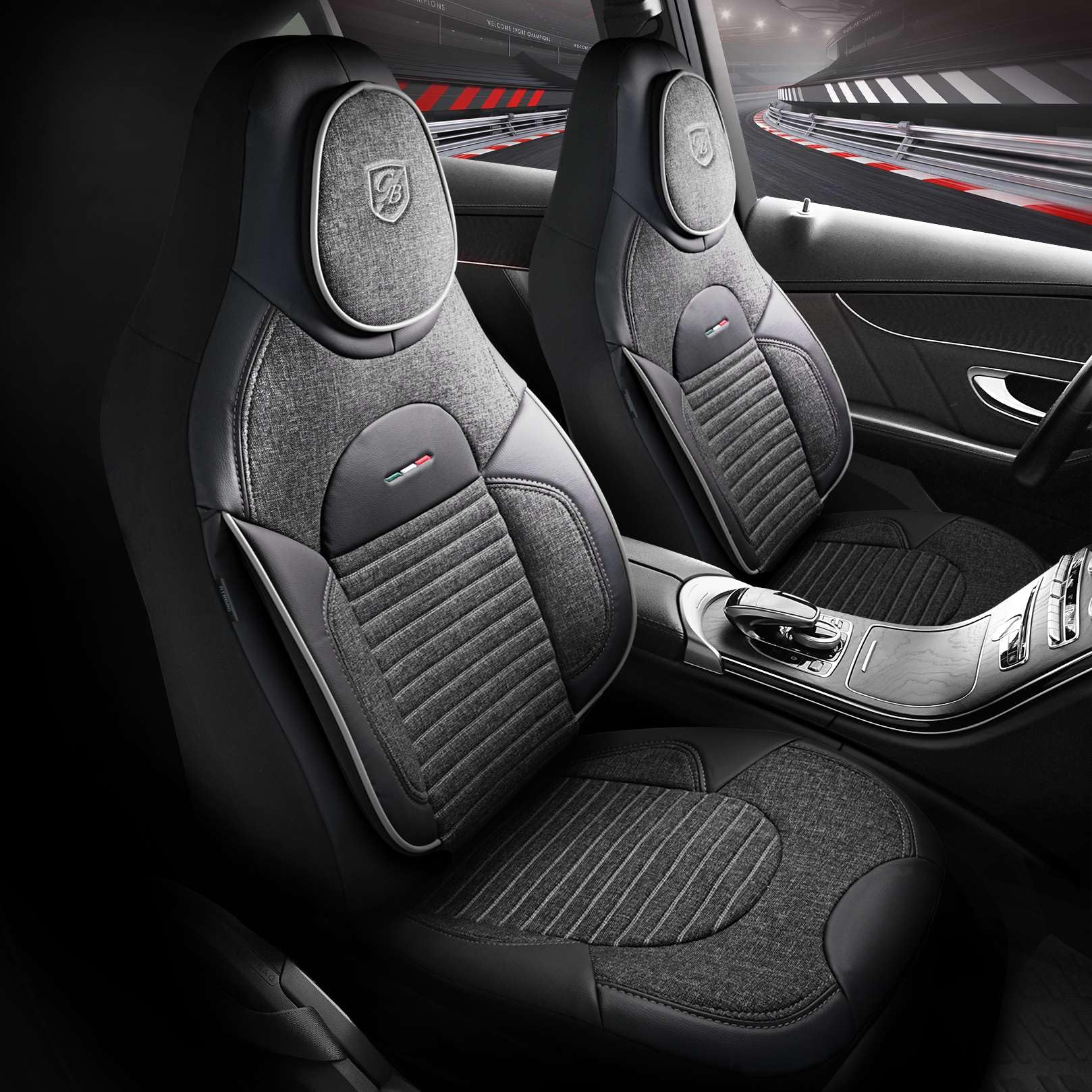 Autositzbezüge Universal für PKW & SUV - Premium Vordersitze Auto Sitzbezug aus Leinen, Rauchgrau-Grau, Airbag-Kompatibel Sitzauflage, Autoschonbezug, Vordersitz-Set inkl. Montageset