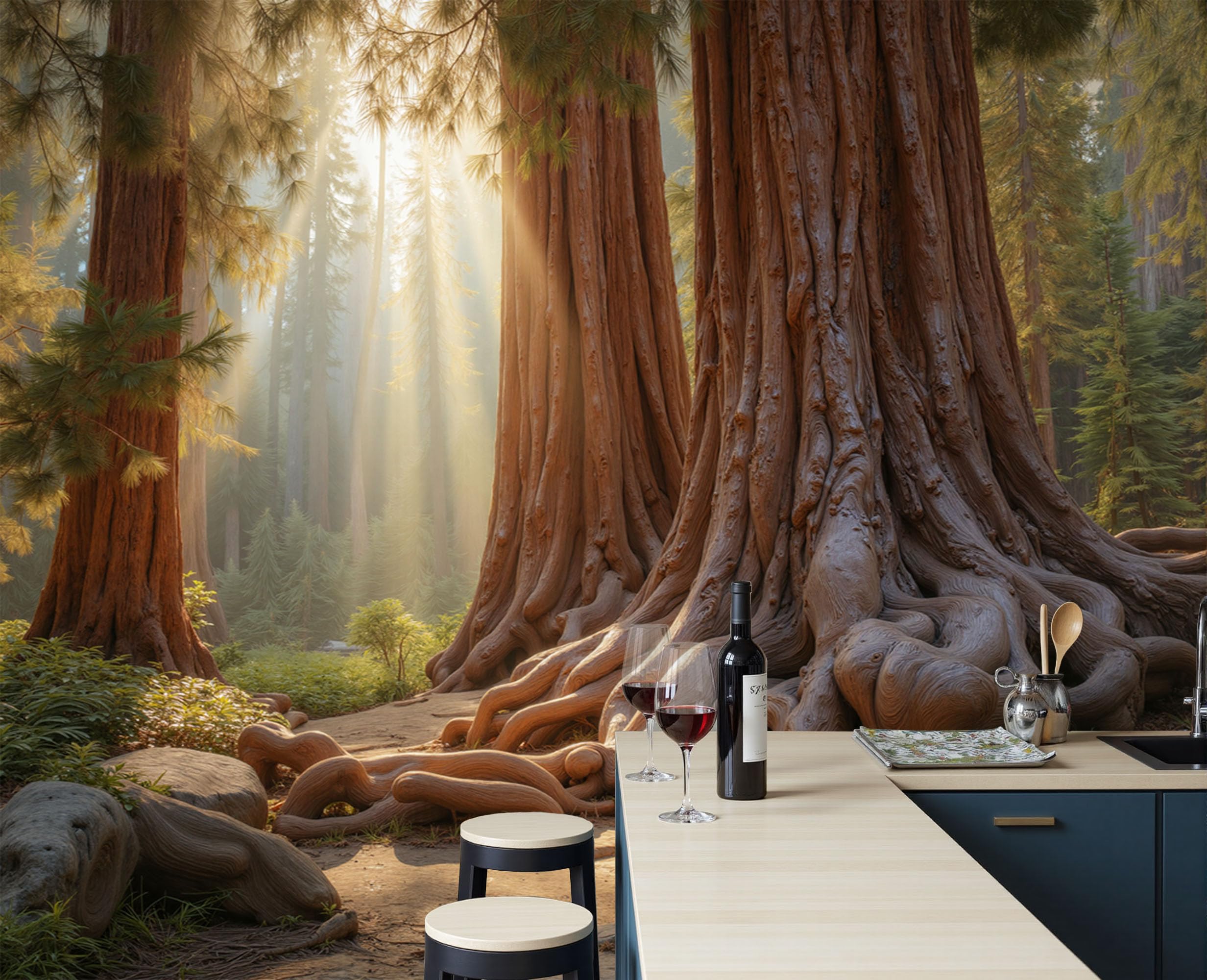 Papier peint panoramique forêt pour illuminer un salon sombre et raviver les murs