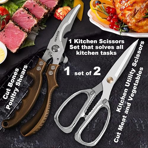 Miniatura 10 de Tijeras de cocina, 2 unidades, tijeras de cocina multiusos resistentes para tijeras de alimentos, tijeras de acero inoxidable aptas para