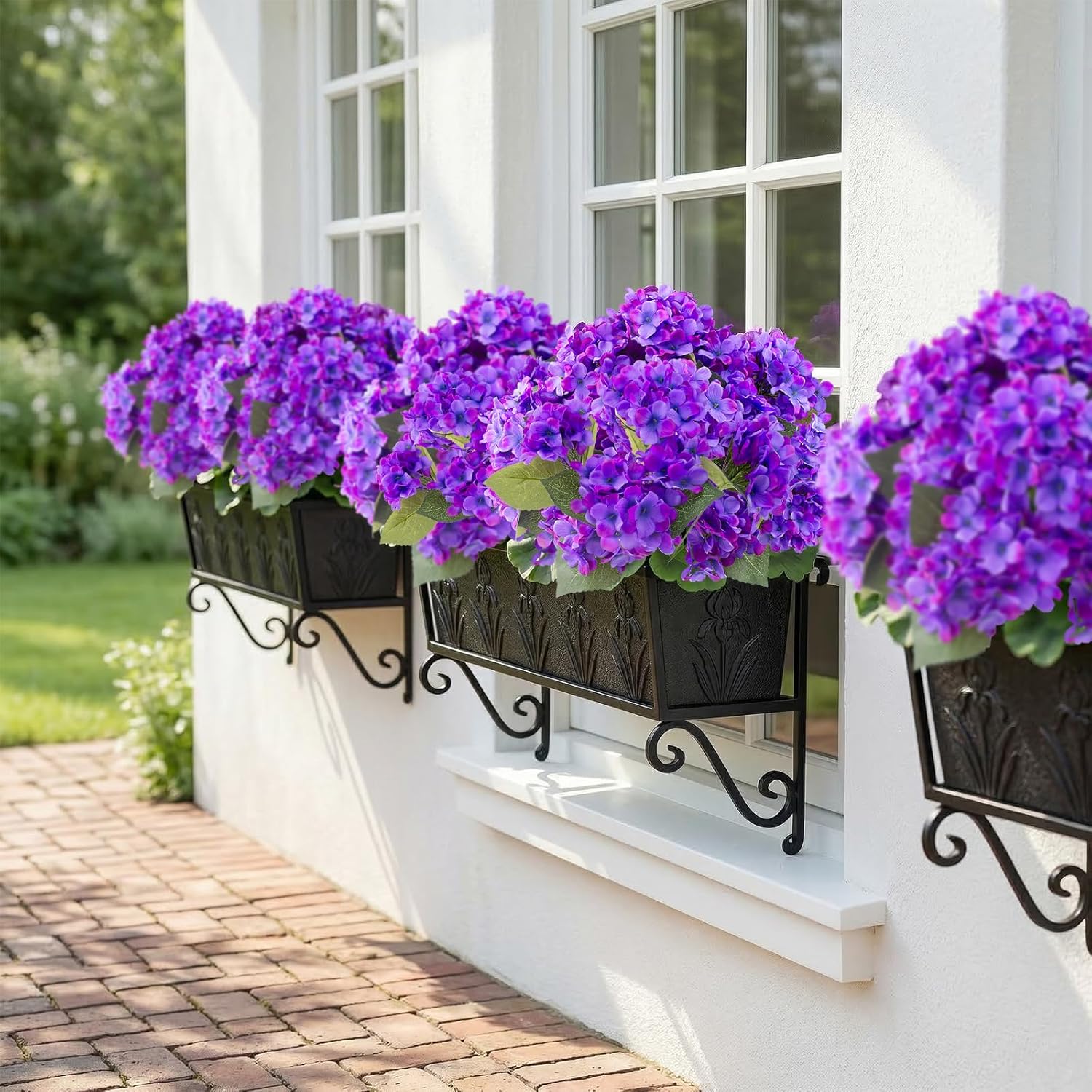 Daynight 4 Pcs Hydrangea Artificial Flowers Outdoor Silk Bouquets, UV Resistant Faux Hydrangeas Flowers for Table Vase Centerpieces Outside Party Wedding Baby Shower Home Outdoor Decor (4, Purple)