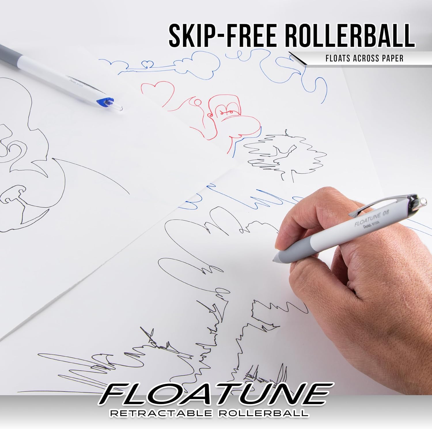 Pentel Floatune Retractable Rollerball, 0.8mm Medium Point, Black Ink, 5-pk (BY208PF5A)