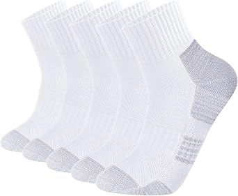 YUEDGE Womens Quarter Athletic Socks, Anti Blister Running Socks, Terry Cushioned High Ankle Socks, OEKO Certified, 5 Pairs