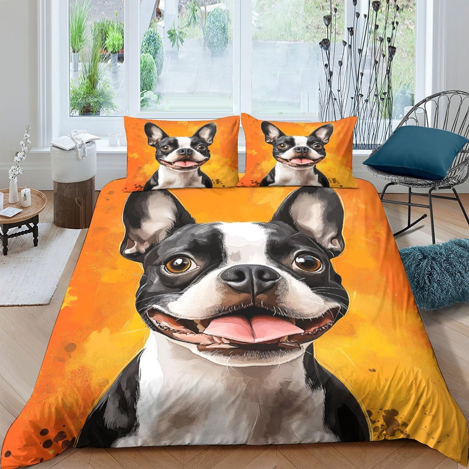 Ctjqhvkz Style-7 3D Printed French Bulldog Orange Fitted Sheet Microfiber Soft Dog Art Mattress Cover For Bedroom Guest Room Decor Single（135X200cm）